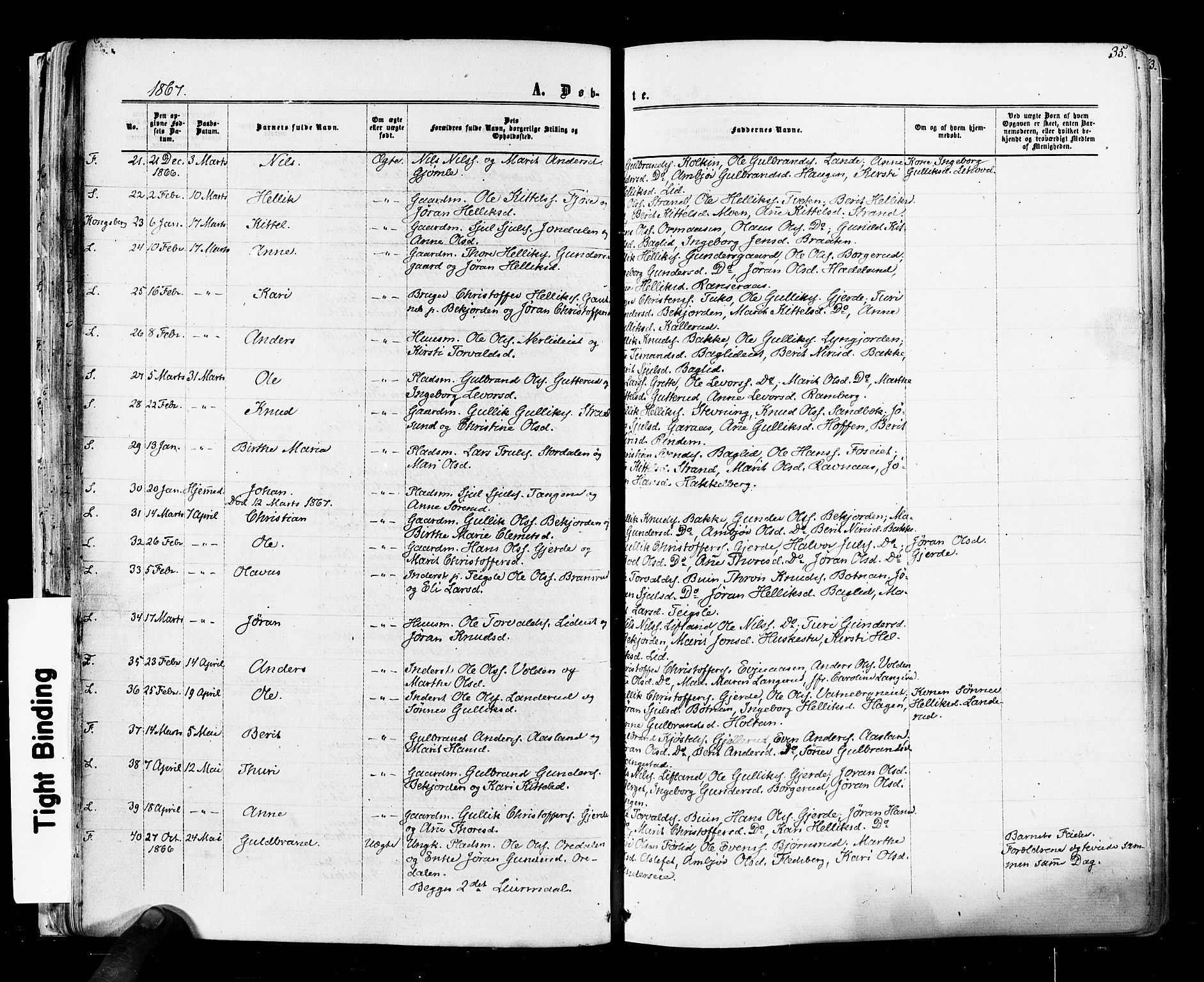 Flesberg kirkebøker, SAKO/A-18/F/Fa/L0007: Parish register (official) no. I 7, 1861-1878, p. 35