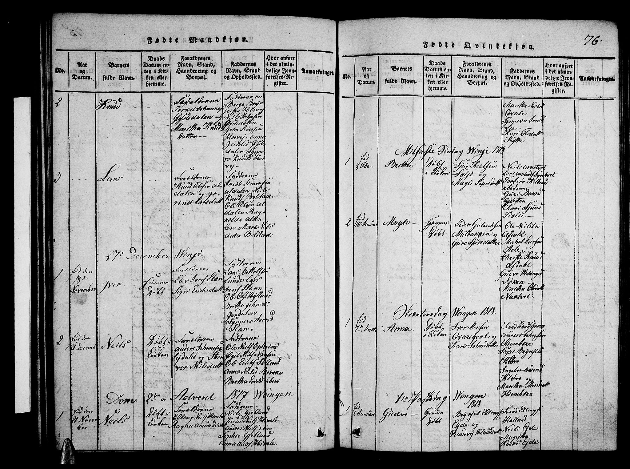 Voss sokneprestembete, SAB/A-79001/H/Hab: Parish register (copy) no. A 1, 1816-1818, p. 76