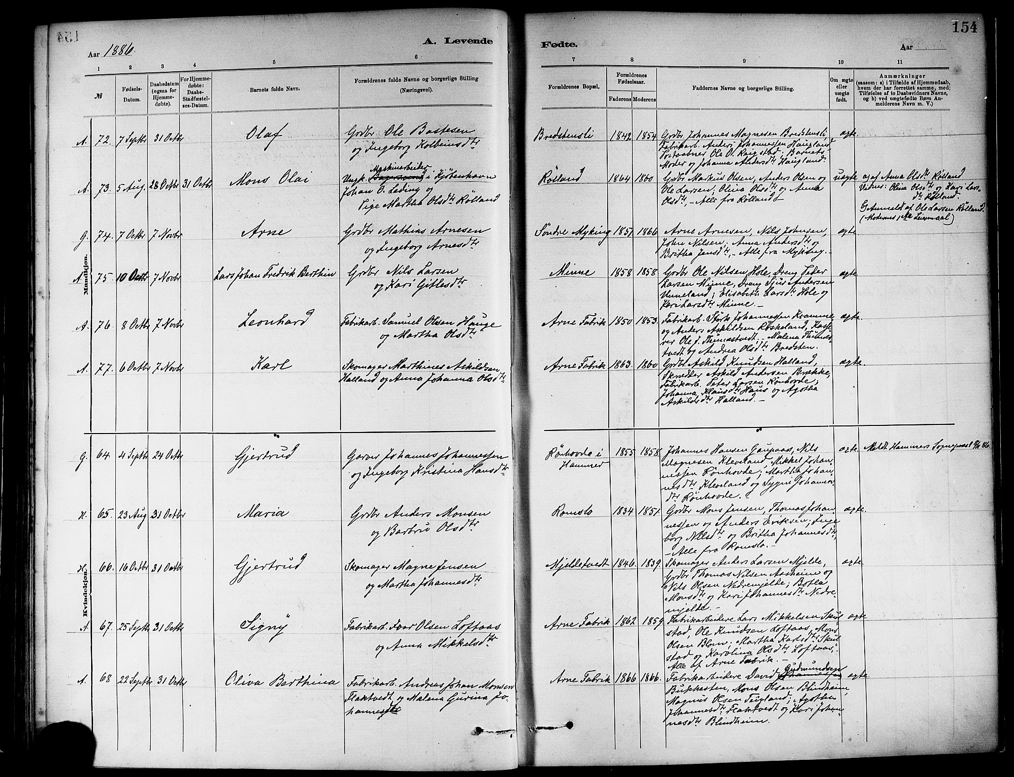 Haus sokneprestembete, AV/SAB-A-75601/H/Haa: Parish register (official) no. A 19I, 1878-1886, p. 154