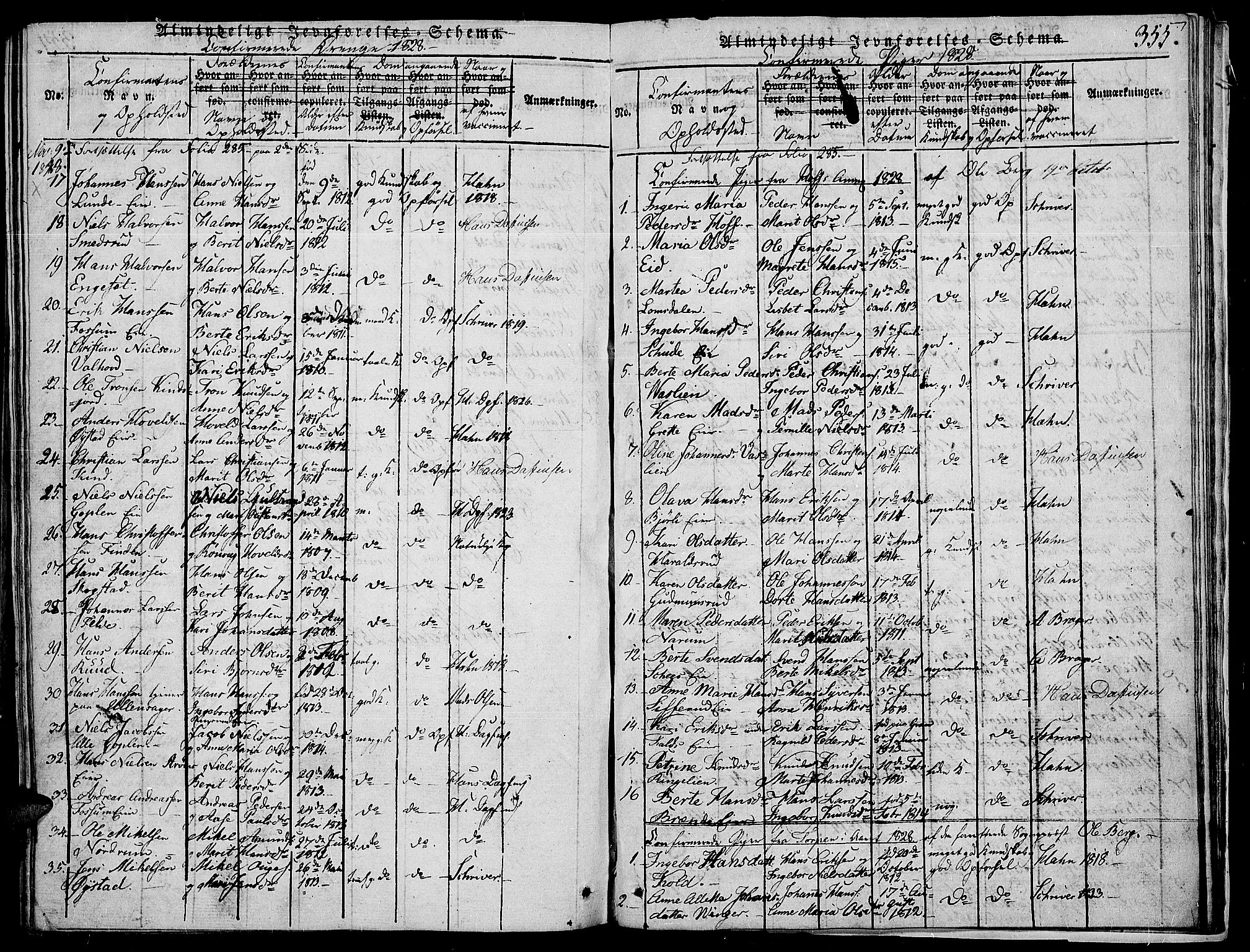 Land prestekontor, AV/SAH-PREST-120/H/Ha/Haa/L0007: Parish register (official) no. 7, 1814-1830, p. 355