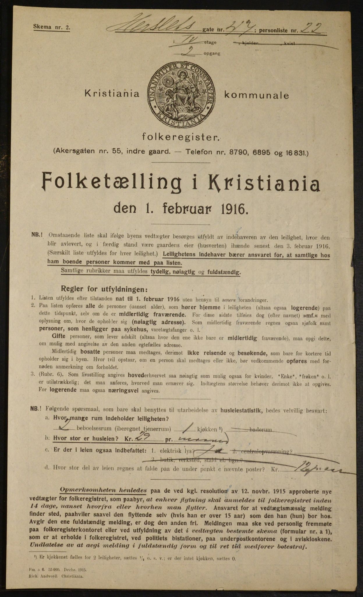 OBA, Municipal Census 1916 for Kristiania, 1916, p. 40465