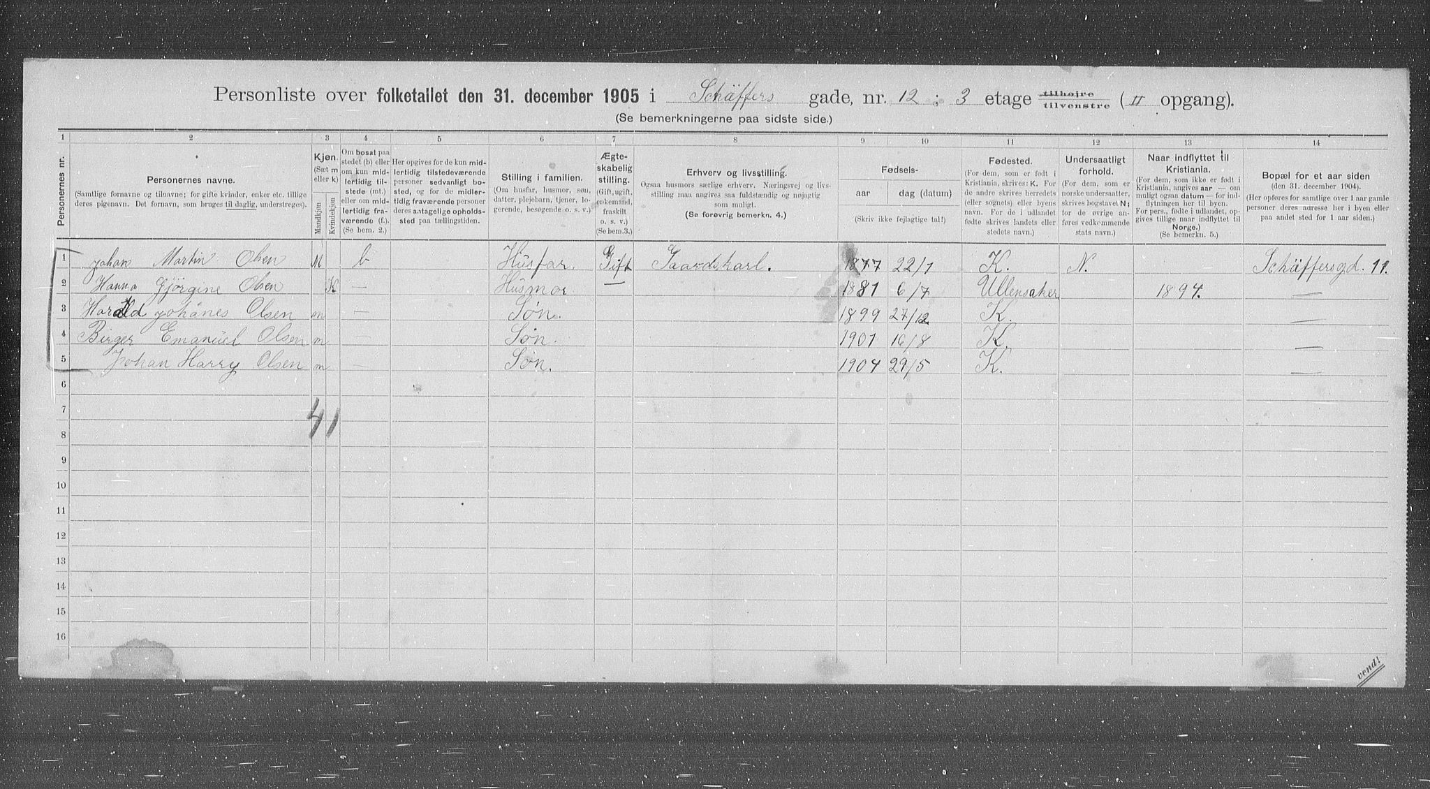 OBA, Municipal Census 1905 for Kristiania, 1905, p. 48481