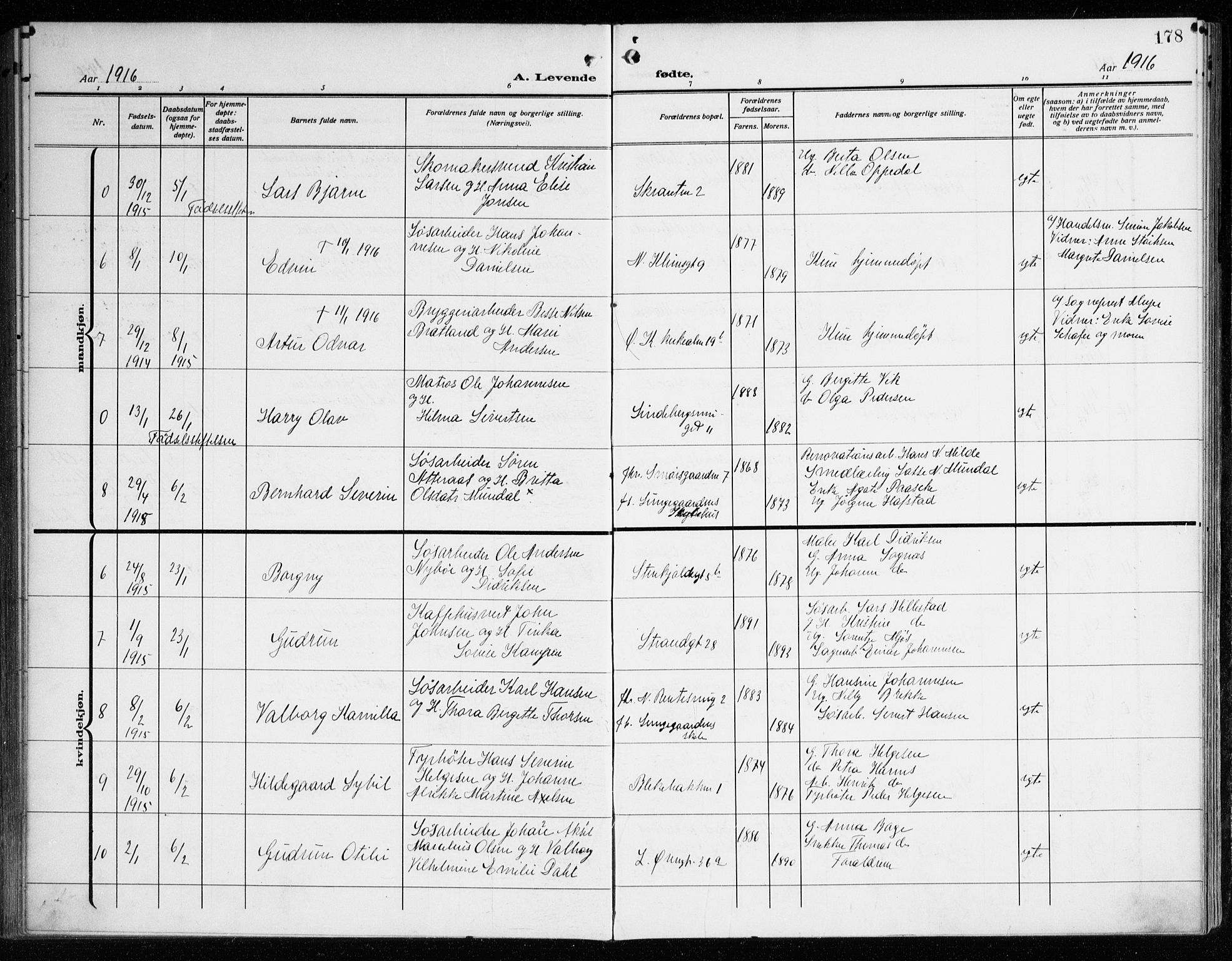 Korskirken sokneprestembete, AV/SAB-A-76101/H/Haa: Parish register (official) no. B 10, 1909-1923, p. 178