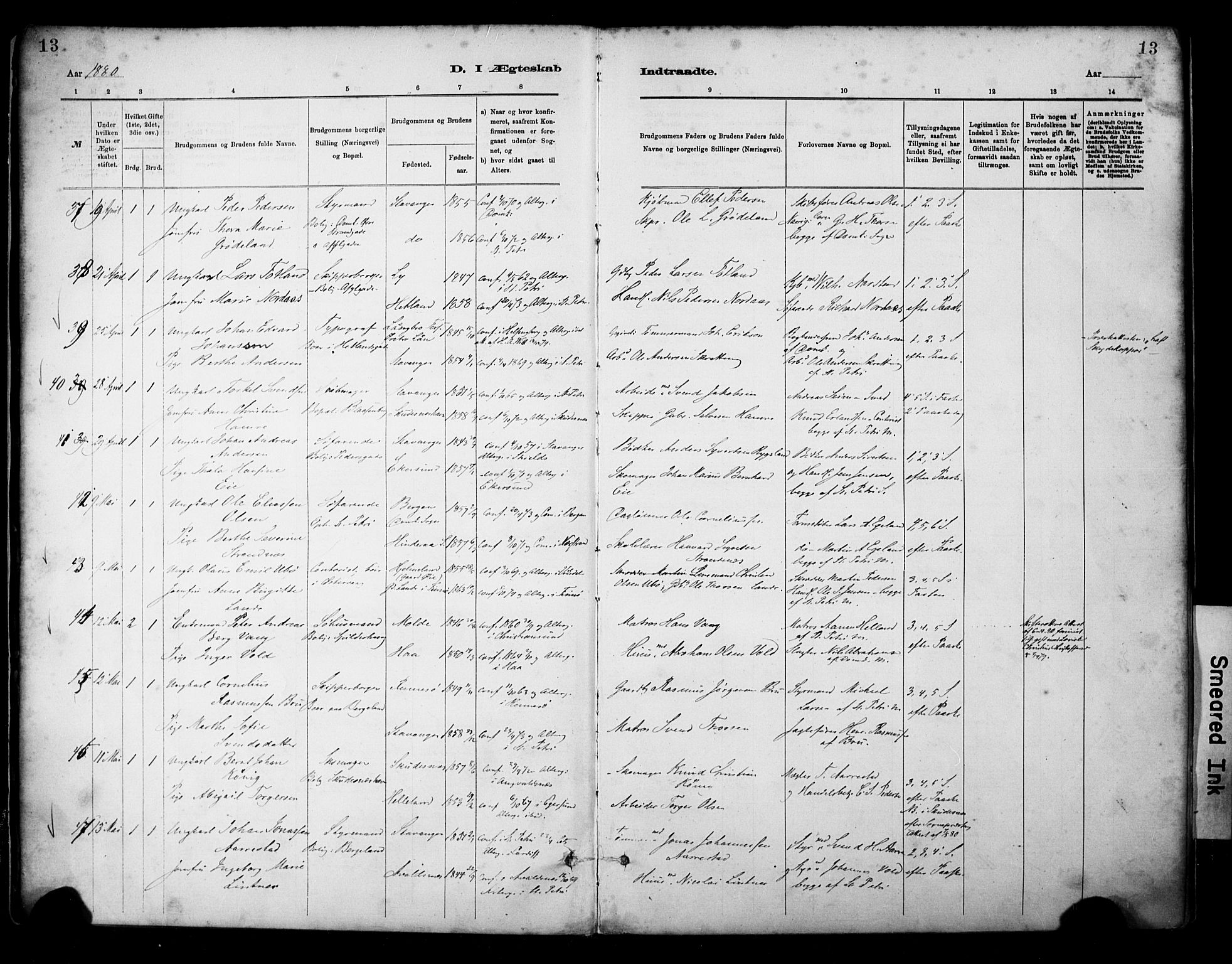 St. Petri sokneprestkontor, SAST/A-101813/001/30/30BA/L0018: Parish register (official) no. A 19, 1879-1900, p. 13