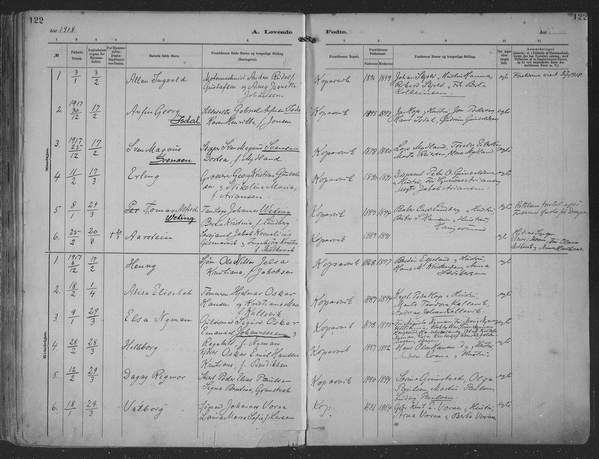 Kopervik sokneprestkontor, AV/SAST-A-101850/H/Ha/Haa/L0001: Parish register (official) no. A 1, 1880-1919, p. 122