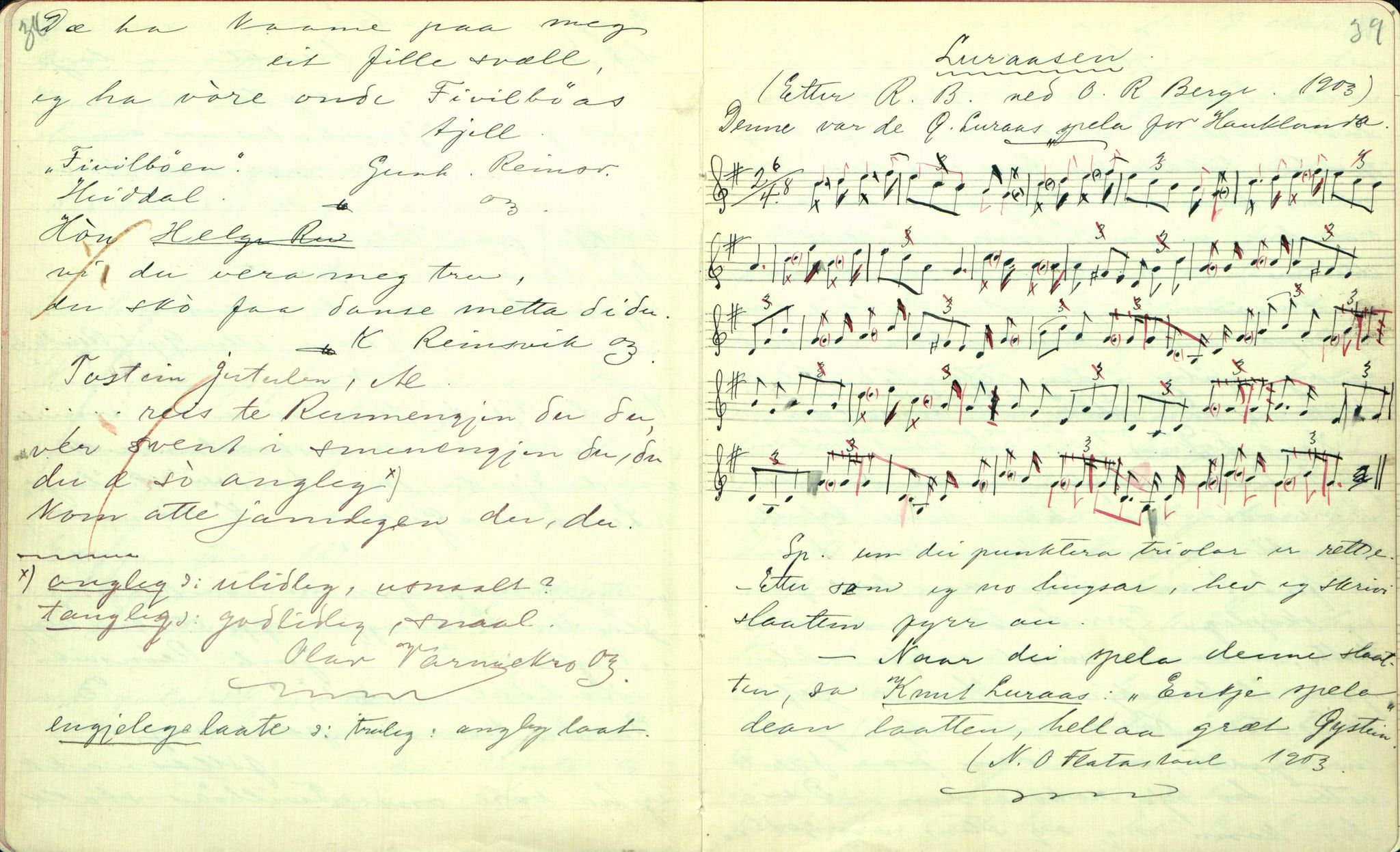Rikard Berge, TEMU/TGM-A-1003/F/L0001/0028: 001-030 Innholdslister / 24. Musiksogu, 1903, p. 38-39