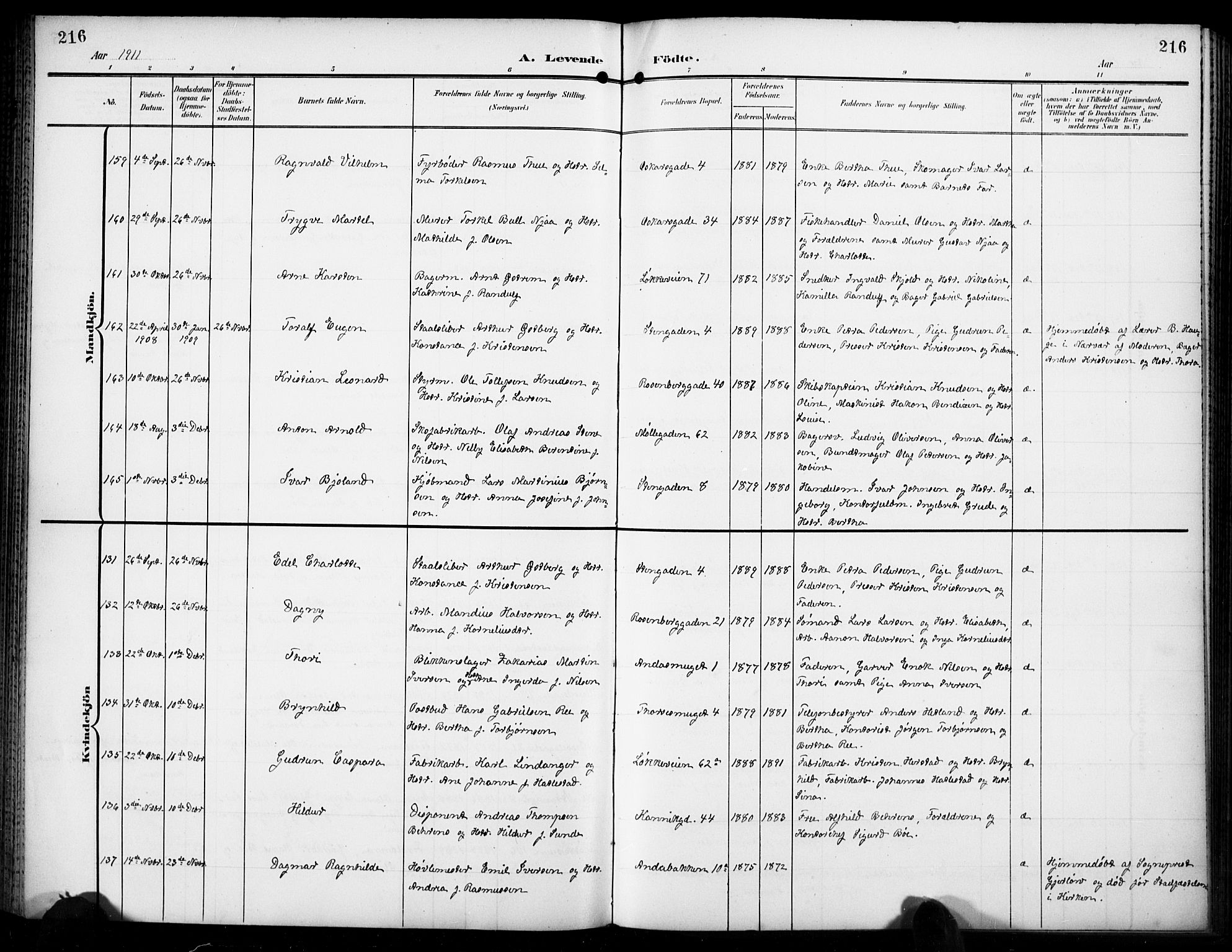 Domkirken sokneprestkontor, AV/SAST-A-101812/001/30/30BB/L0018: Parish register (copy) no. B 18, 1903-1915, p. 216