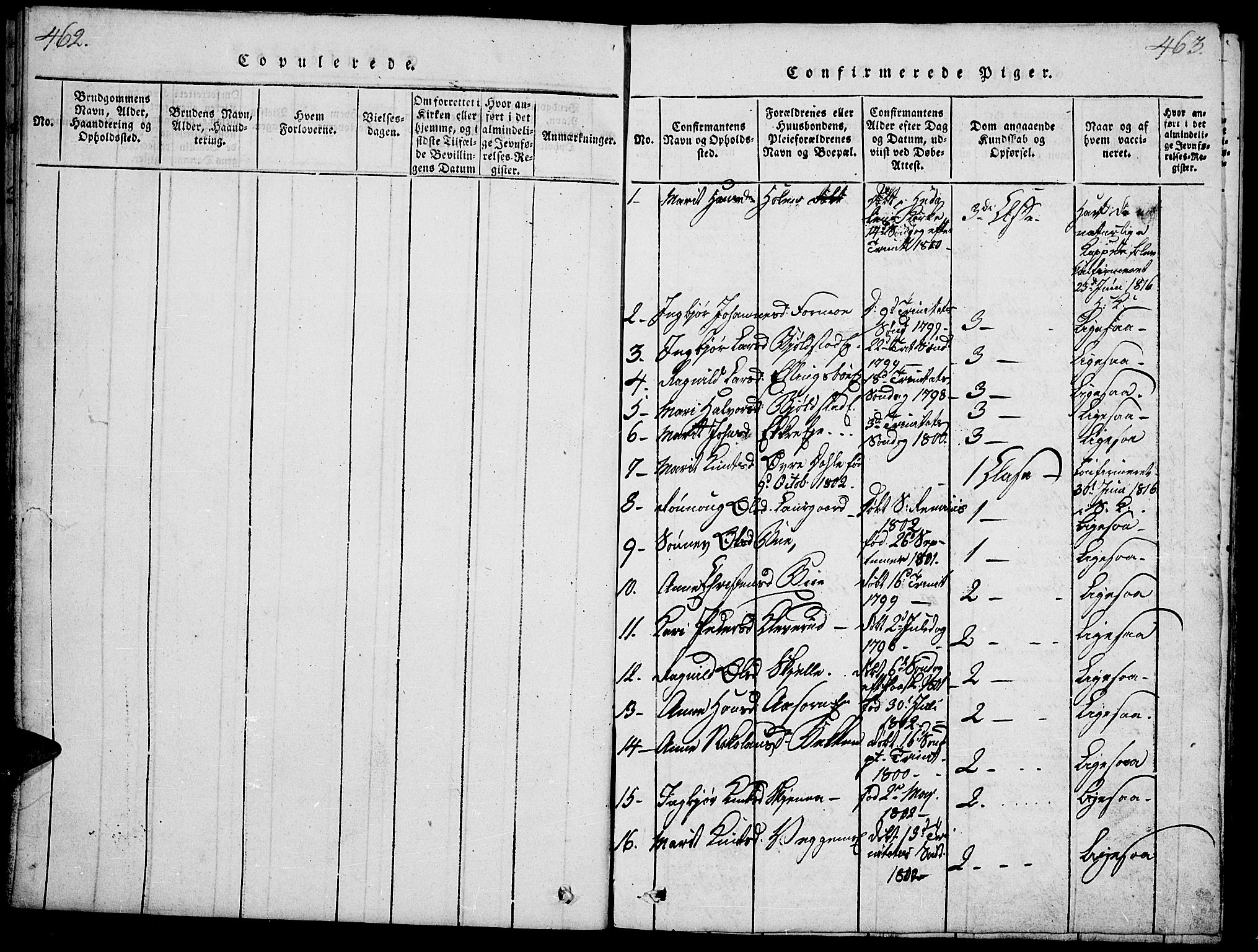 Vågå prestekontor, SAH/PREST-076/H/Ha/Haa/L0003: Parish register (official) no. 3, 1815-1827, p. 462-463