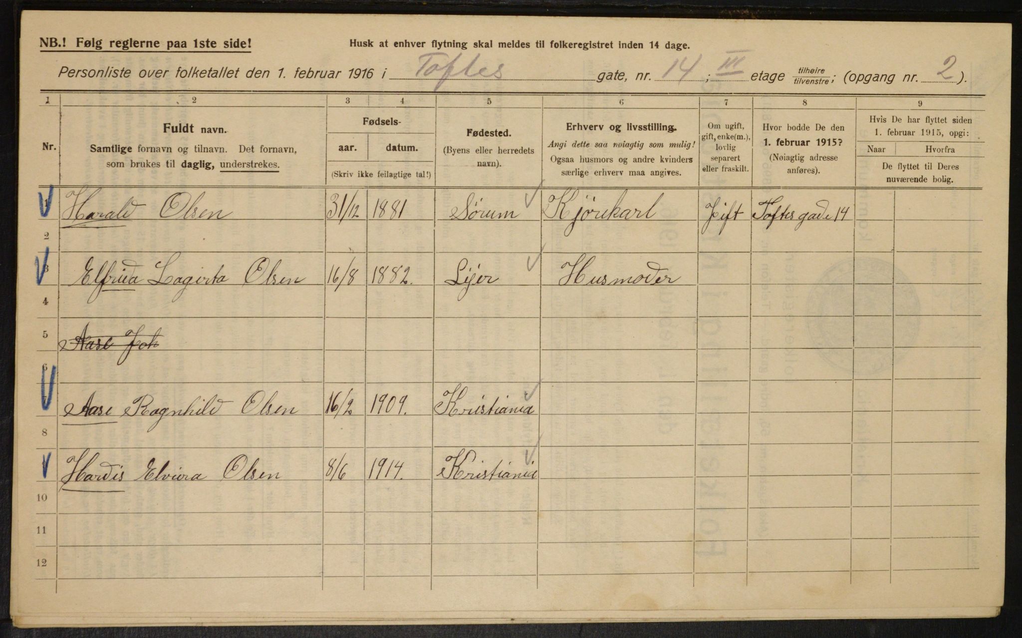 OBA, Municipal Census 1916 for Kristiania, 1916, p. 114788