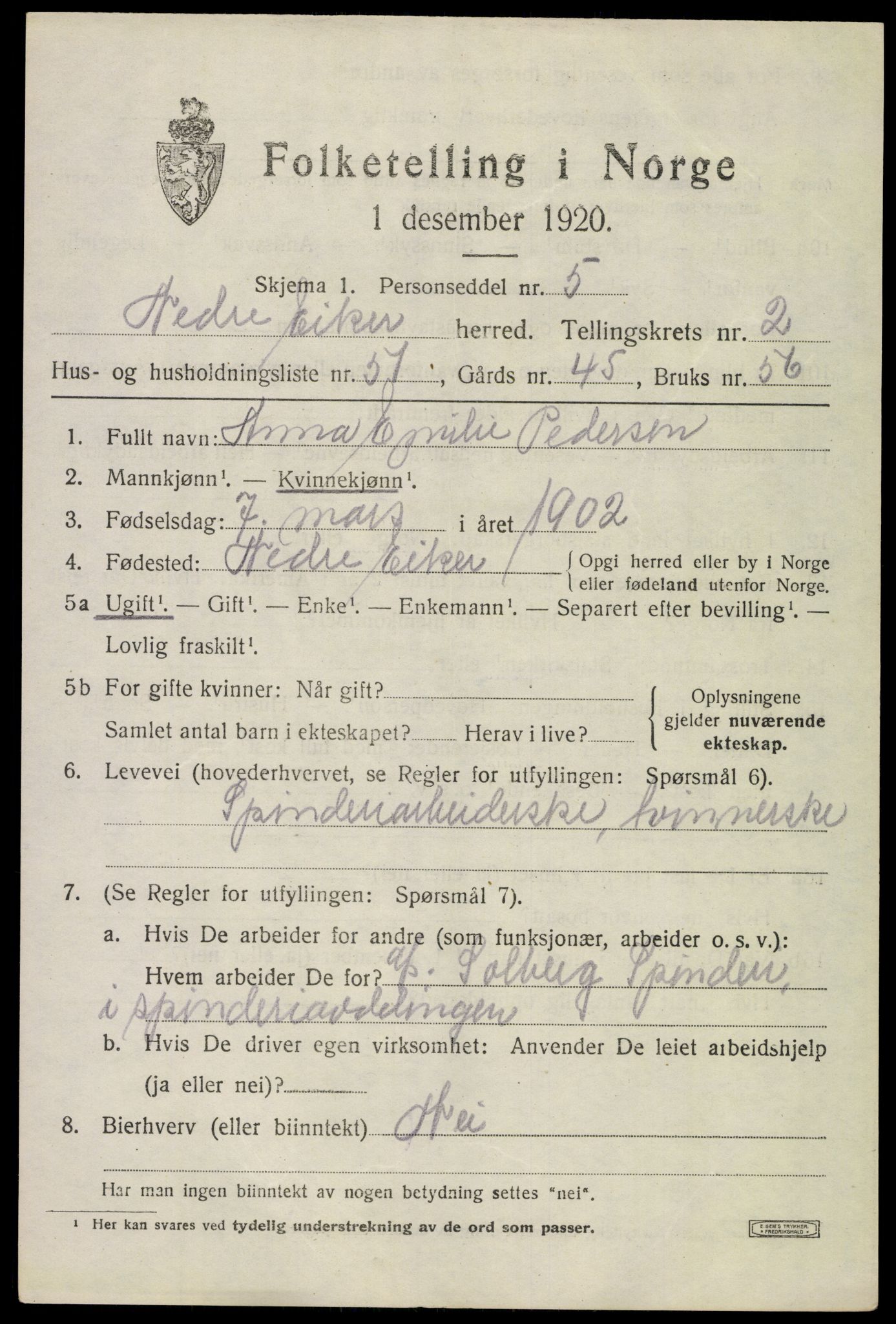 SAKO, 1920 census for Nedre Eiker, 1920, p. 4277