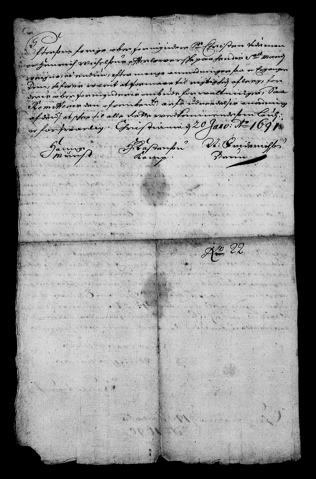 Stattholderembetet 1572-1771, RA/EA-2870/Af/L0004: Avskrifter av vedlegg til originale supplikker, nummerert i samsvar med supplikkbøkene, 1691-1694, p. 15