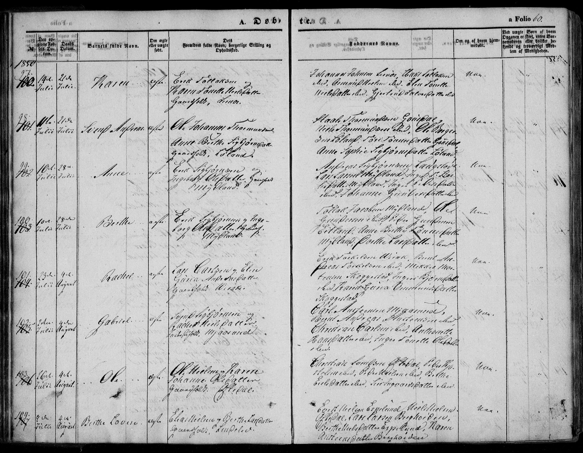 Bakke sokneprestkontor, AV/SAK-1111-0002/F/Fa/Faa/L0005: Parish register (official) no. A 5, 1847-1855, p. 60