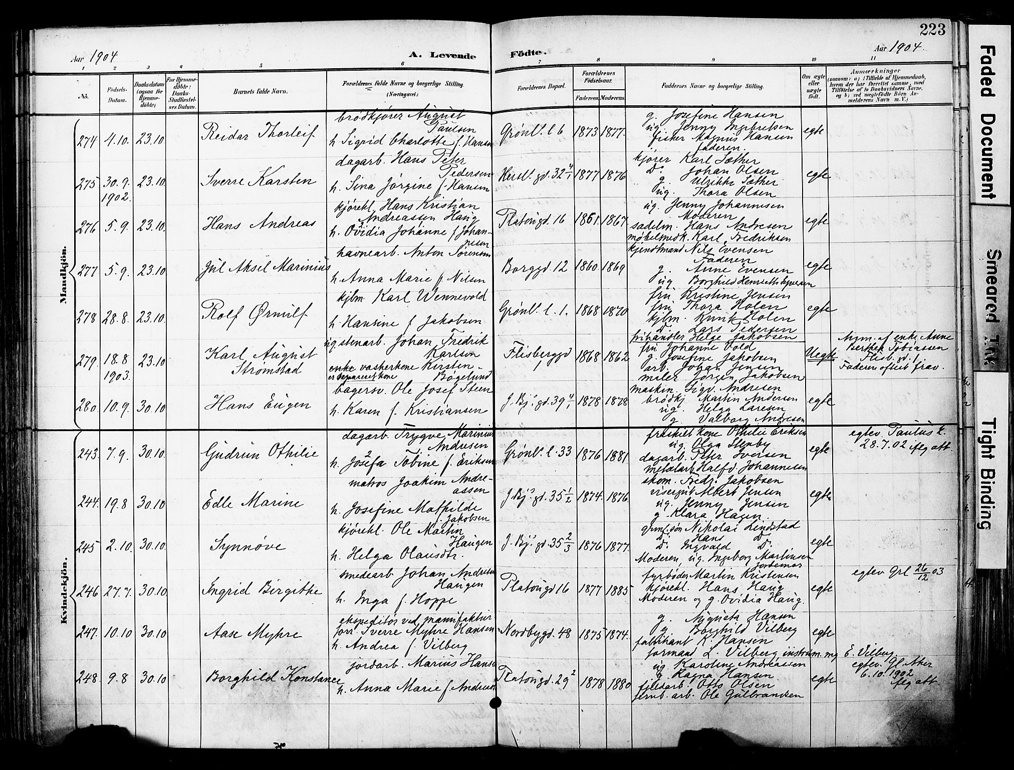 Grønland prestekontor Kirkebøker, AV/SAO-A-10848/F/Fa/L0014: Parish register (official) no. 14, 1900-1911, p. 223