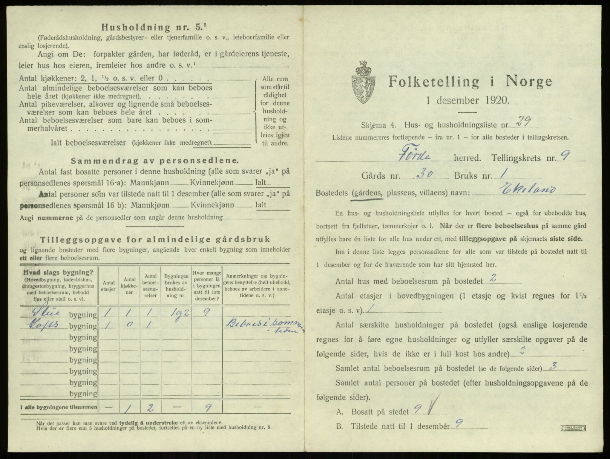 SAB, 1920 census for Førde, 1920, p. 529