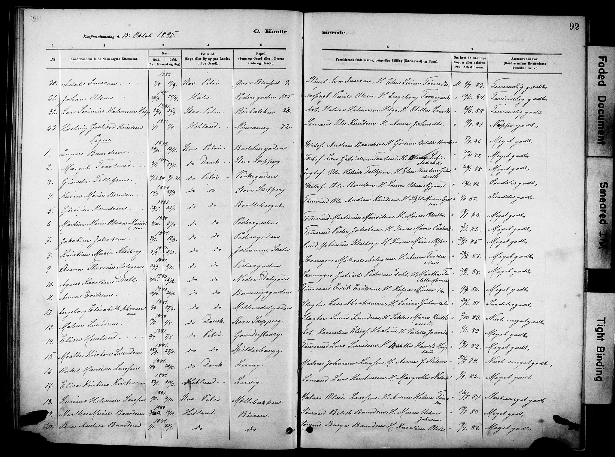 St. Johannes sokneprestkontor, SAST/A-101814/001/30/30BA/L0002: Parish register (official) no. A 2, 1885-1899, p. 92