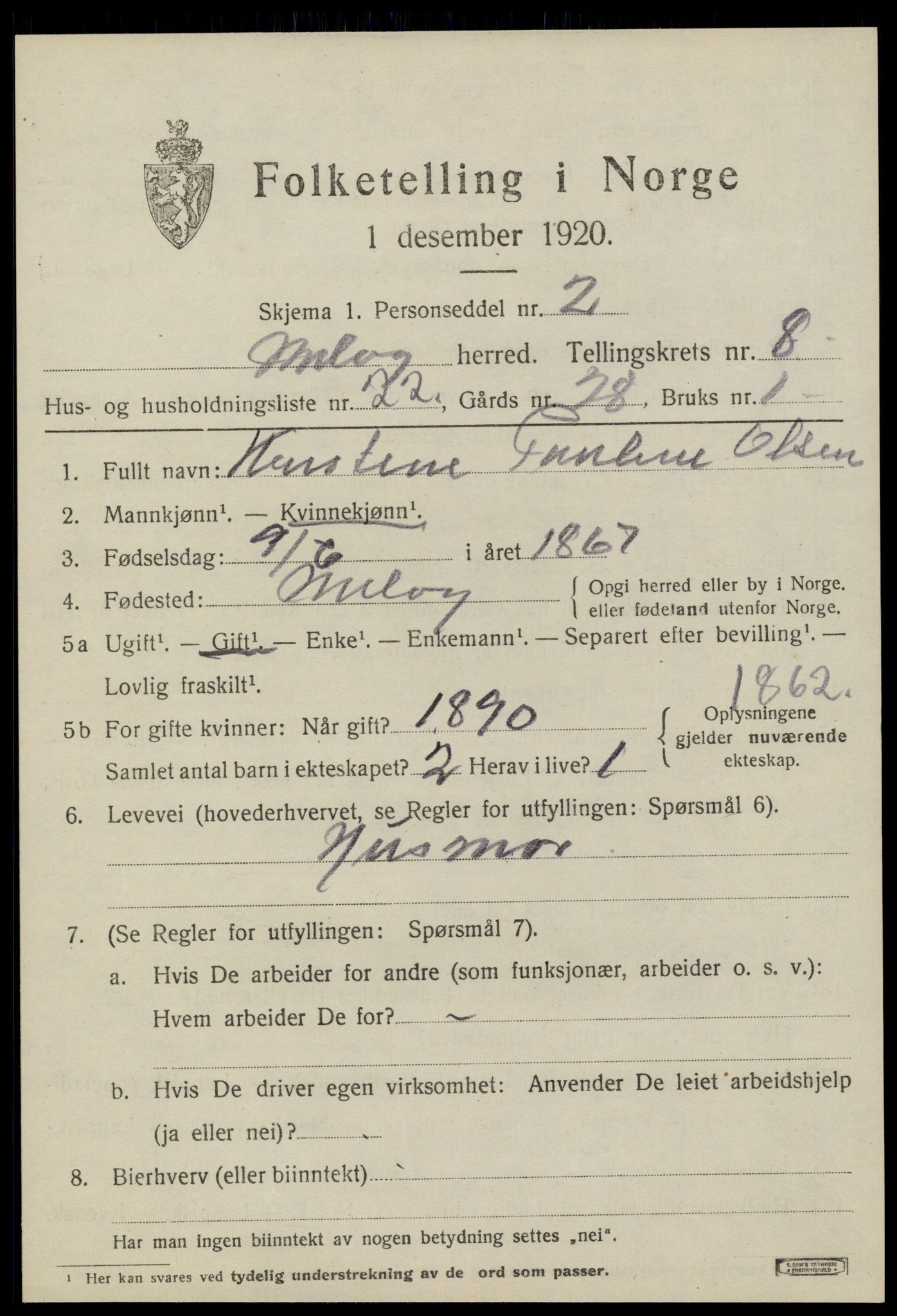 SAT, 1920 census for Meløy, 1920, p. 4397