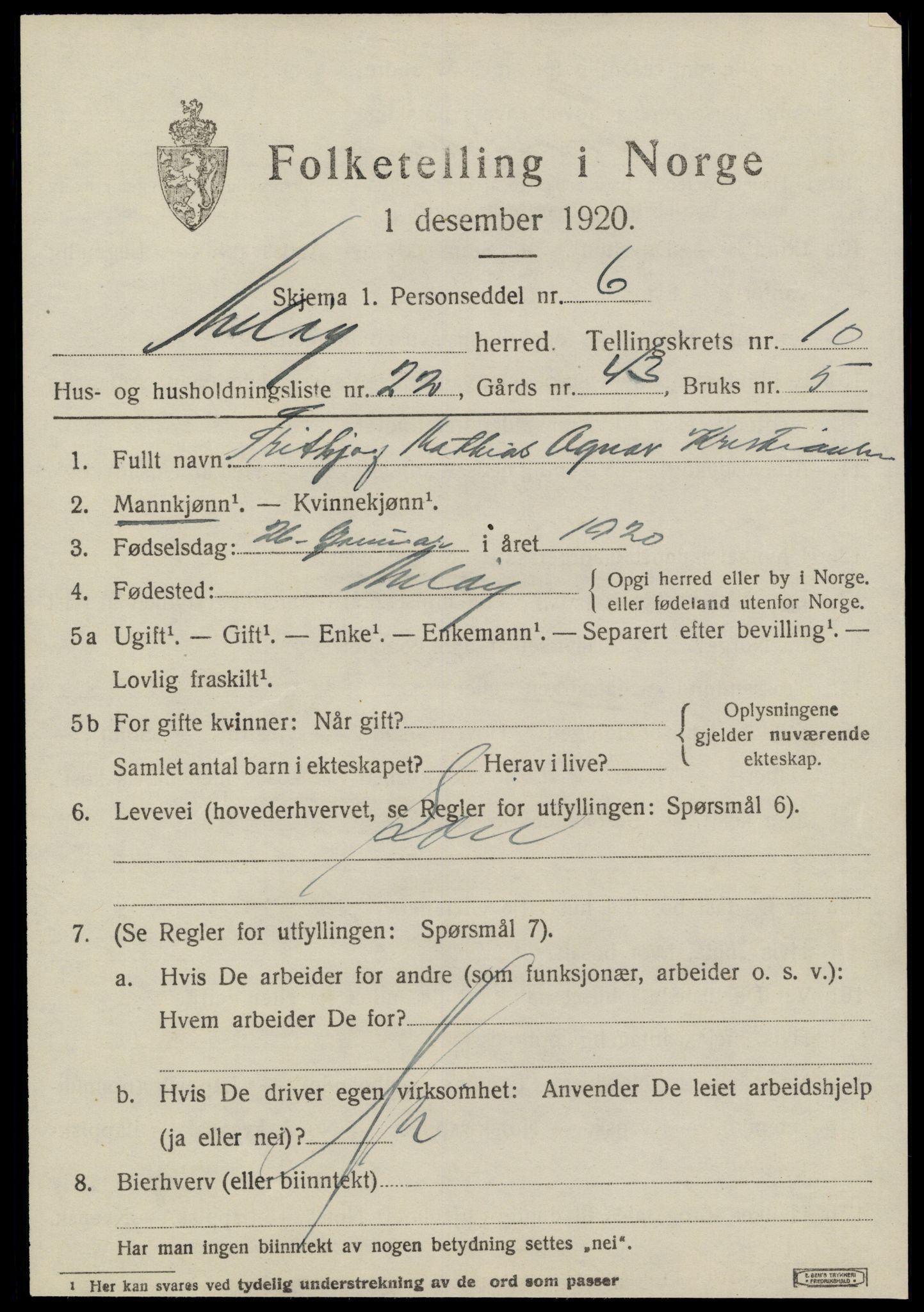 SAT, 1920 census for Meløy, 1920, p. 5527