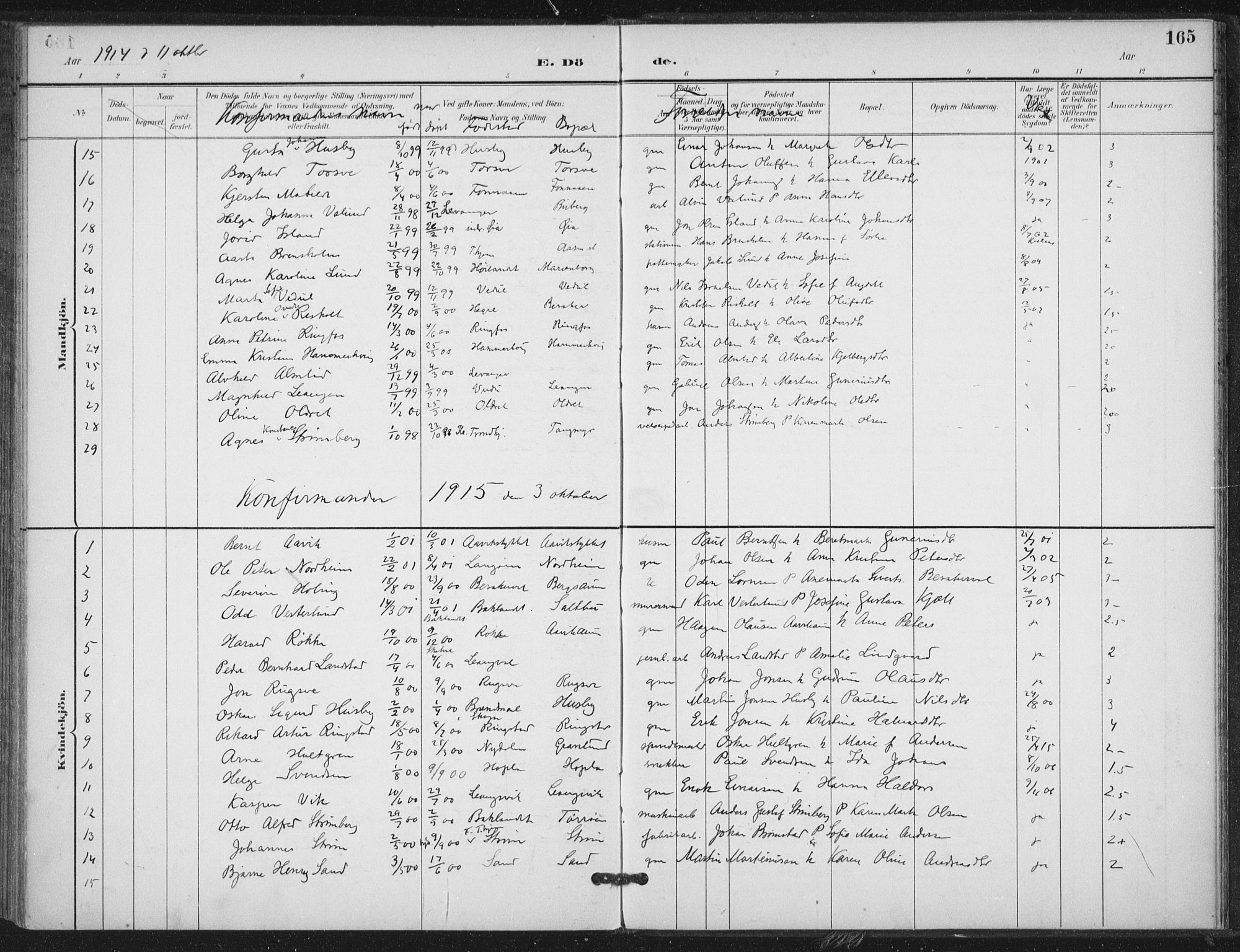 Ministerialprotokoller, klokkerbøker og fødselsregistre - Nord-Trøndelag, SAT/A-1458/714/L0131: Parish register (official) no. 714A02, 1896-1918, p. 165