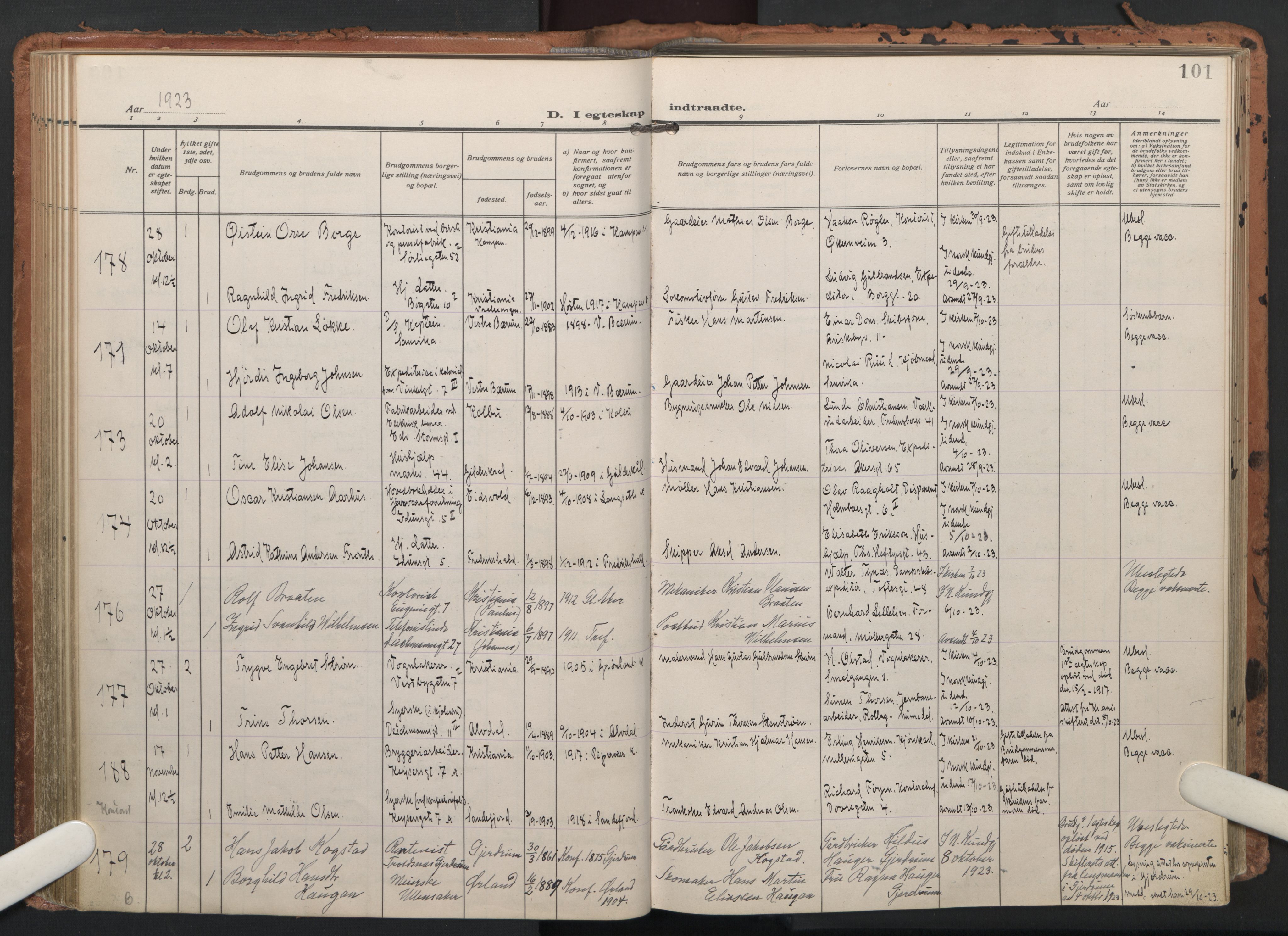 Trefoldighet prestekontor Kirkebøker, AV/SAO-A-10882/F/Fc/L0008: Parish register (official) no. III 8, 1920-1932, p. 101