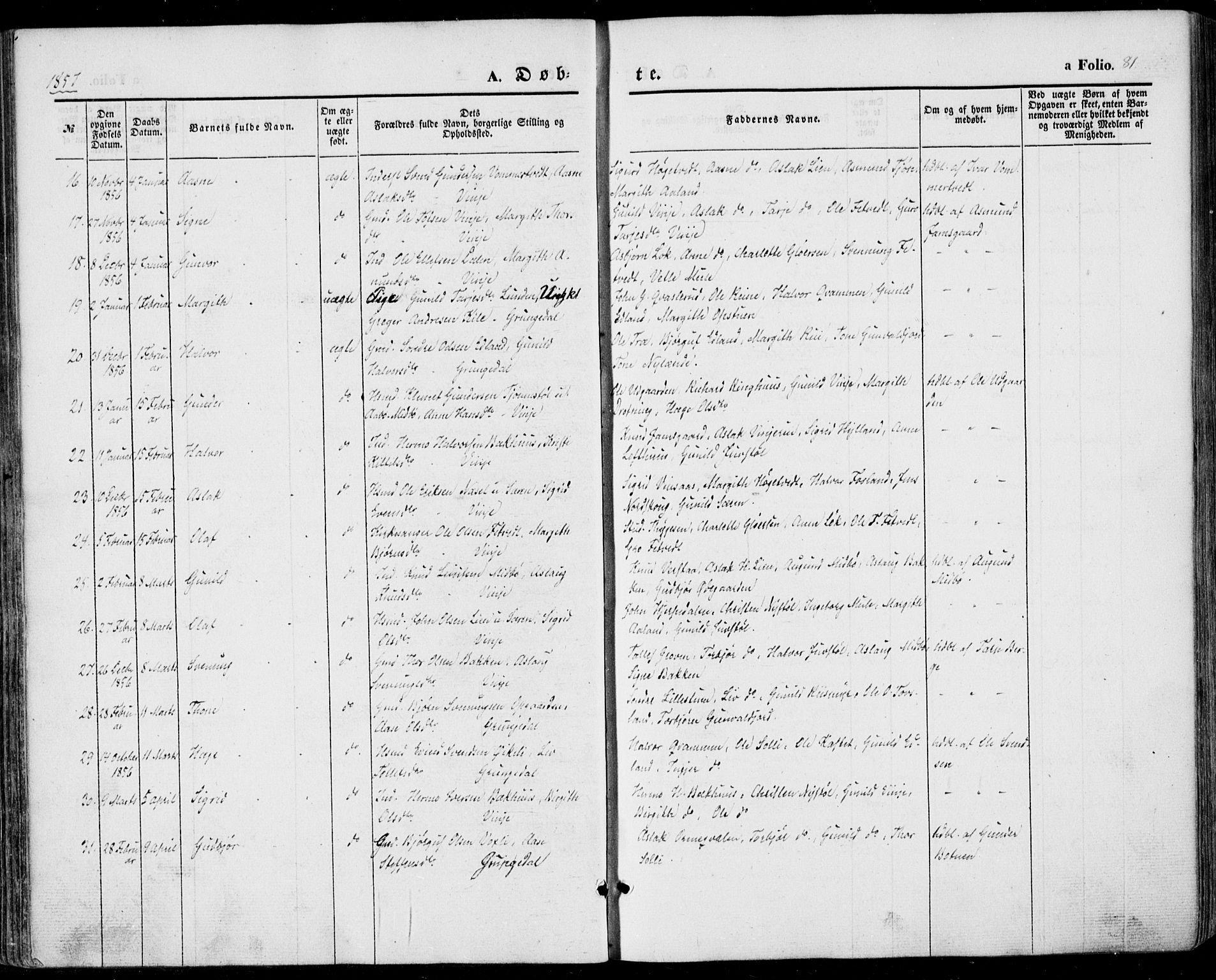 Vinje kirkebøker, SAKO/A-312/F/Fa/L0004: Parish register (official) no. I 4, 1843-1869, p. 81