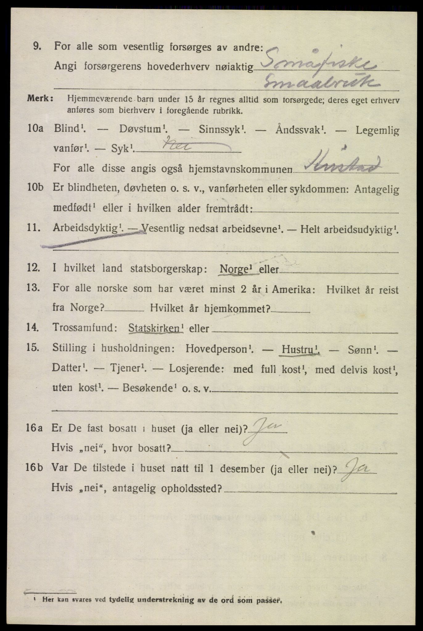 SAK, 1920 census for Austad, 1920, p. 602