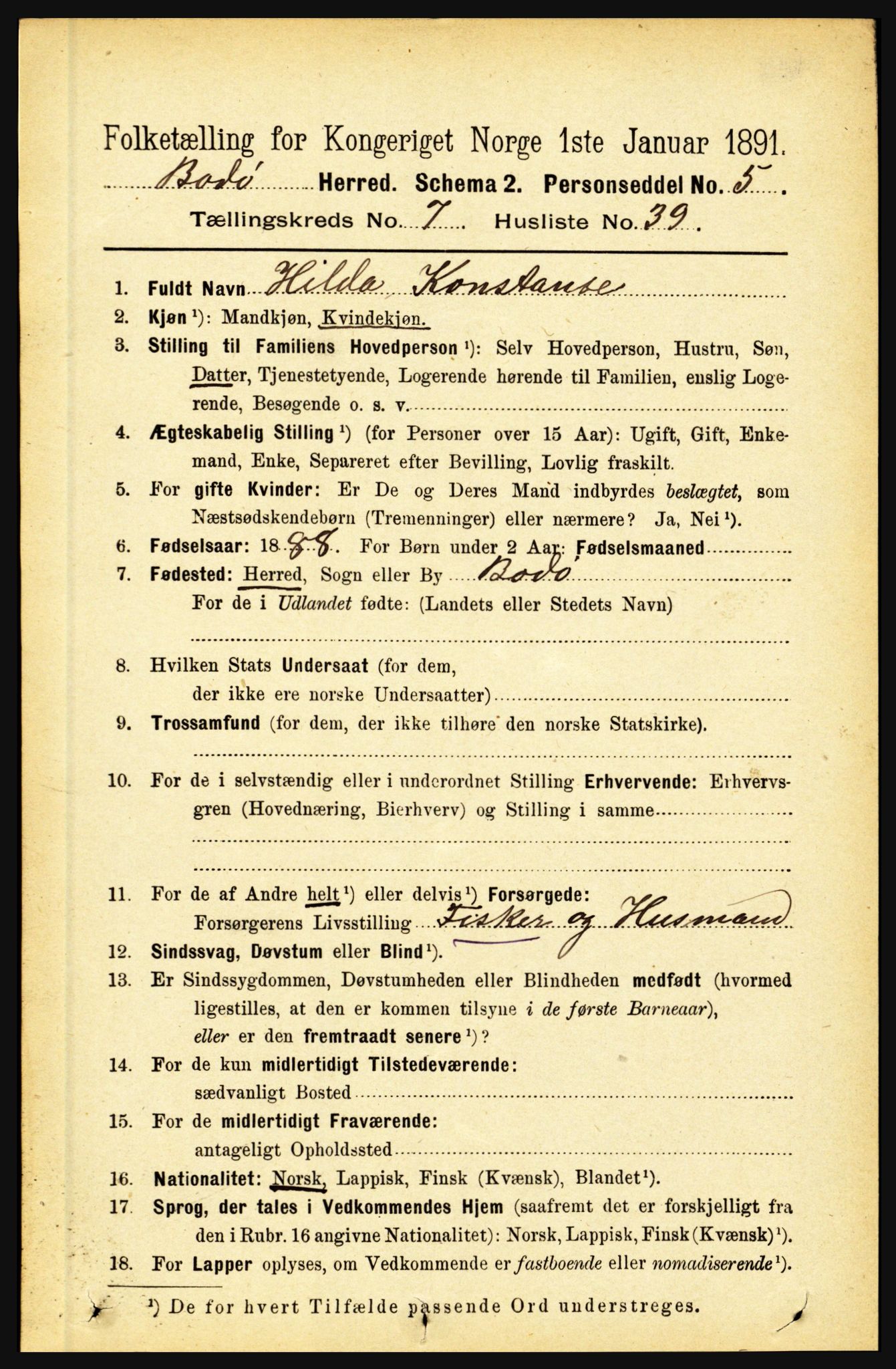 RA, 1891 census for 1843 Bodø, 1891, p. 4880