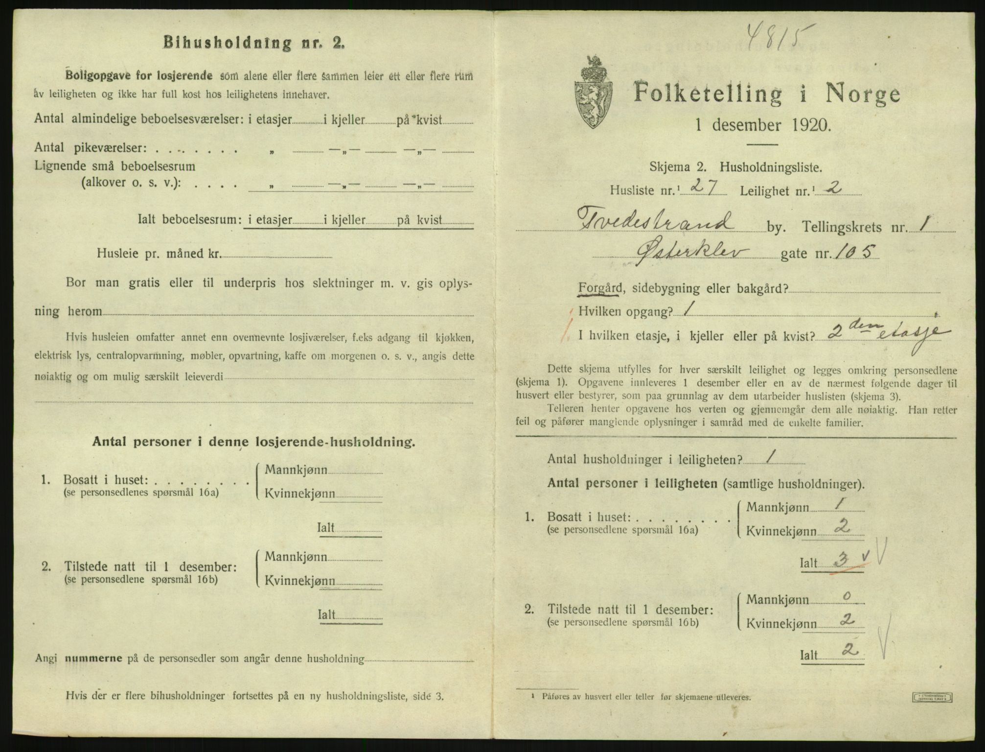 SAK, 1920 census for Tvedestrand, 1920, p. 673