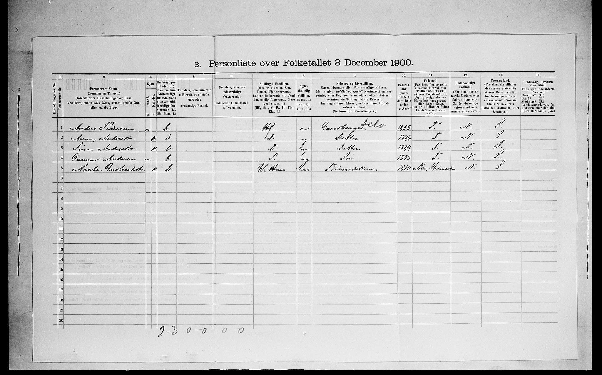 SAH, 1900 census for Ringsaker, 1900, p. 1404