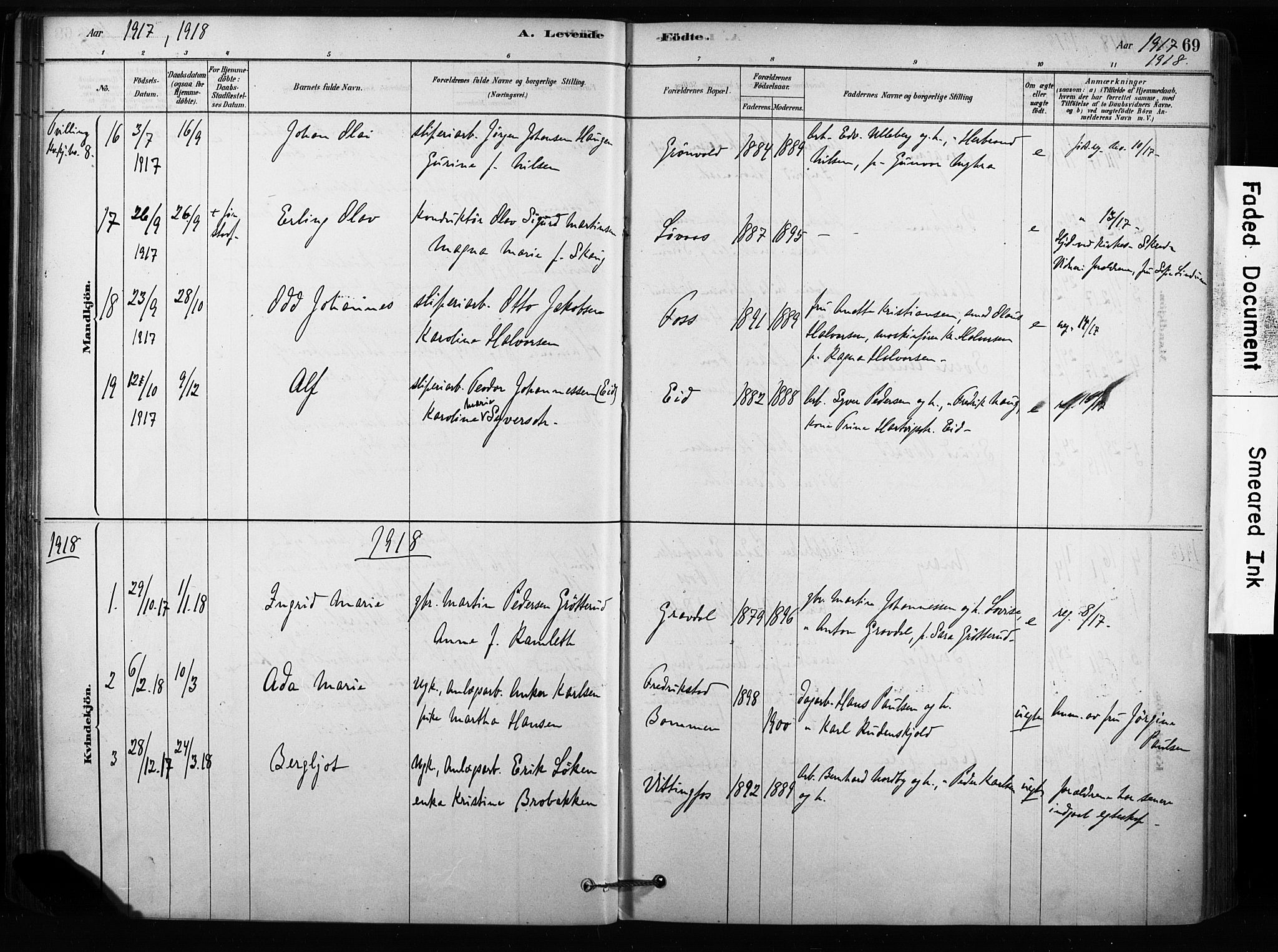 Sandsvær kirkebøker, SAKO/A-244/F/Fc/L0001: Parish register (official) no. III 1, 1878-1923, p. 69