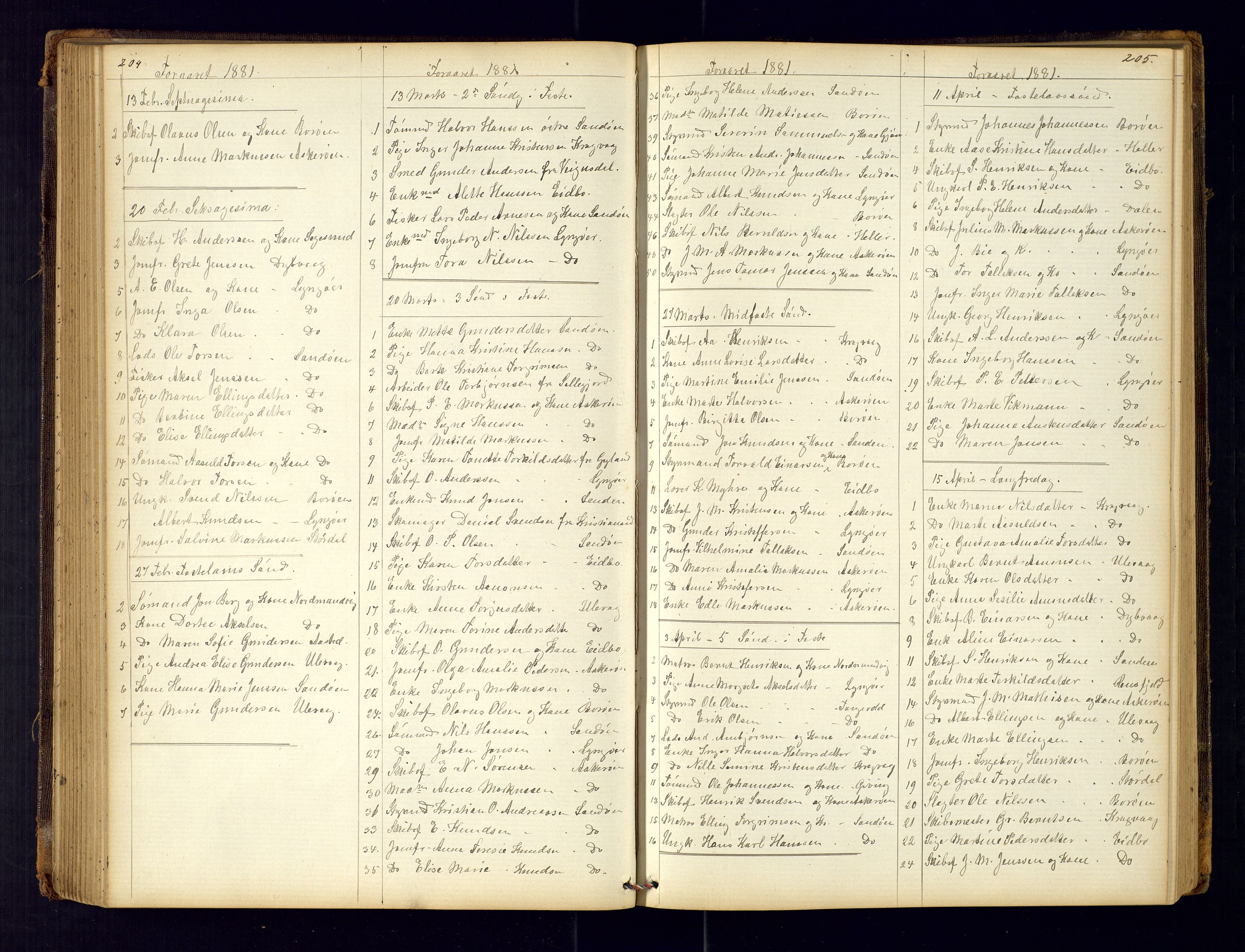 Dypvåg sokneprestkontor, AV/SAK-1111-0007/F/Fc/Fca/L0004: Communicants register no. C-4, 1864-1962, p. 204-205