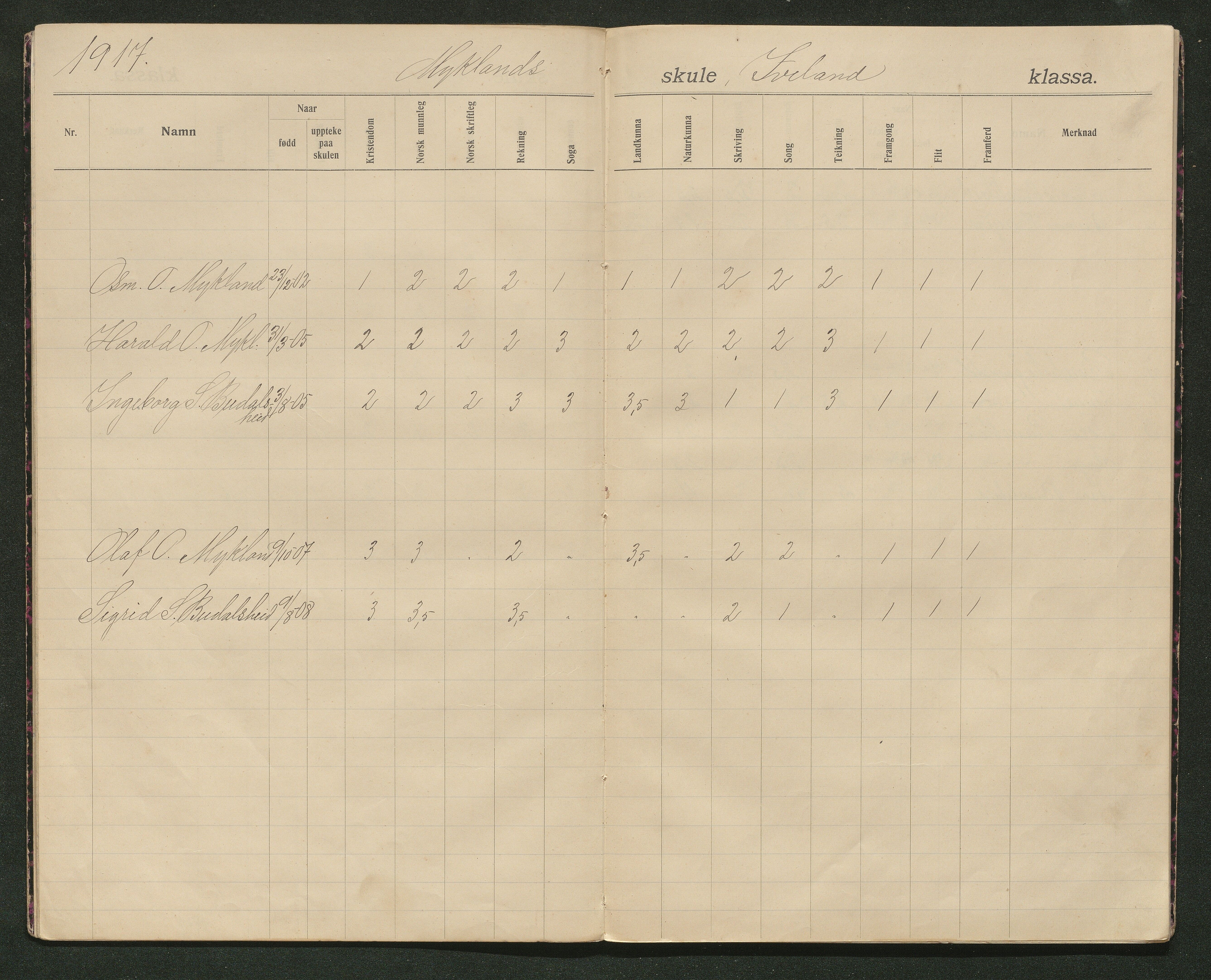 Iveland kommune, De enkelte kretsene/Skolene, AAKS/KA0935-550/A_11/L0003: Skoleprotokoll for Mykland skole, 1913-1939