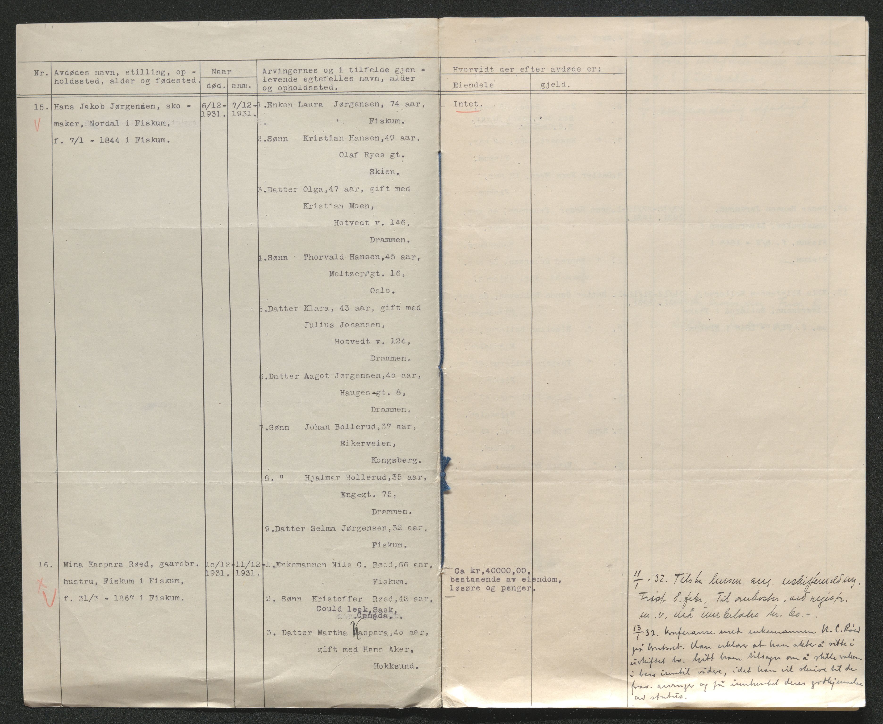 Eiker, Modum og Sigdal sorenskriveri, AV/SAKO-A-123/H/Ha/Hab/L0046: Dødsfallsmeldinger, 1930-1931, p. 1220