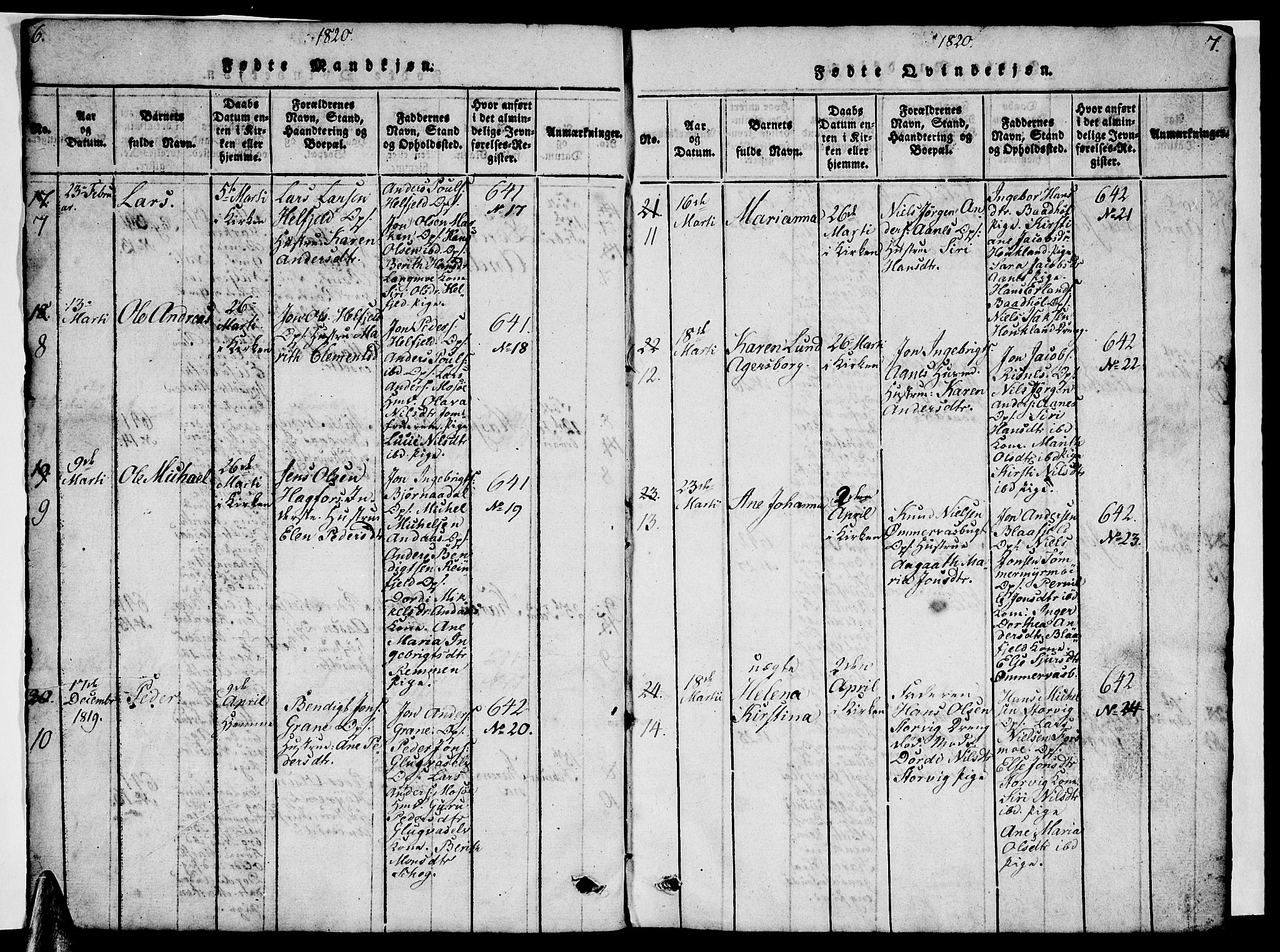 Ministerialprotokoller, klokkerbøker og fødselsregistre - Nordland, AV/SAT-A-1459/820/L0299: Parish register (copy) no. 820C01, 1820-1825, p. 6-7