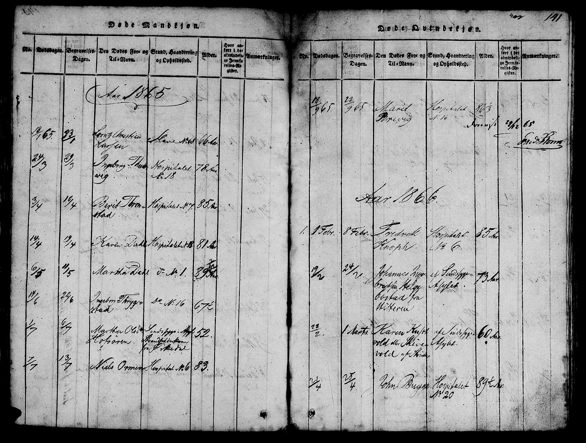Ministerialprotokoller, klokkerbøker og fødselsregistre - Sør-Trøndelag, SAT/A-1456/623/L0478: Parish register (copy) no. 623C01, 1815-1873, p. 141