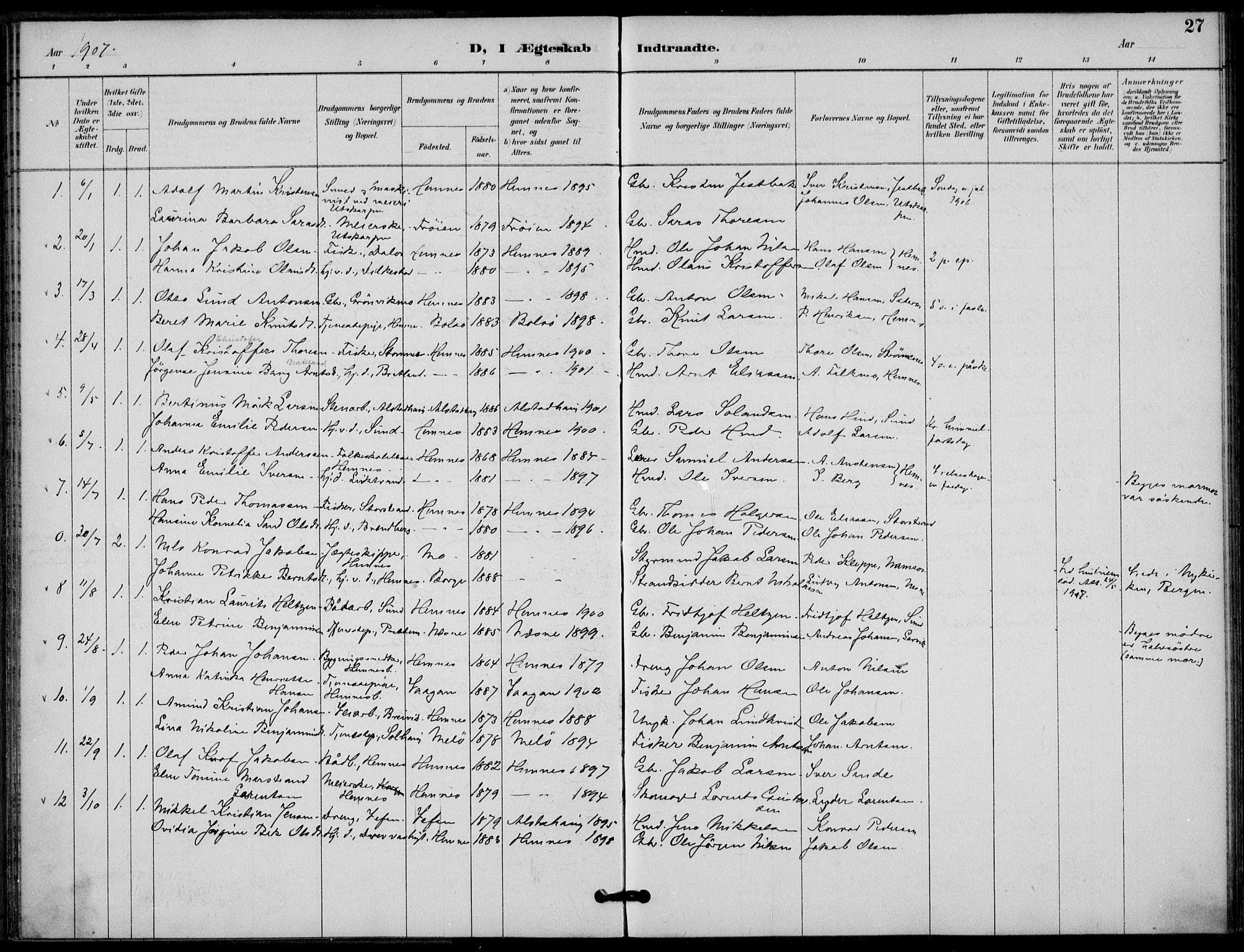 Ministerialprotokoller, klokkerbøker og fødselsregistre - Nordland, AV/SAT-A-1459/825/L0363: Parish register (official) no. 825A17, 1890-1909, p. 27