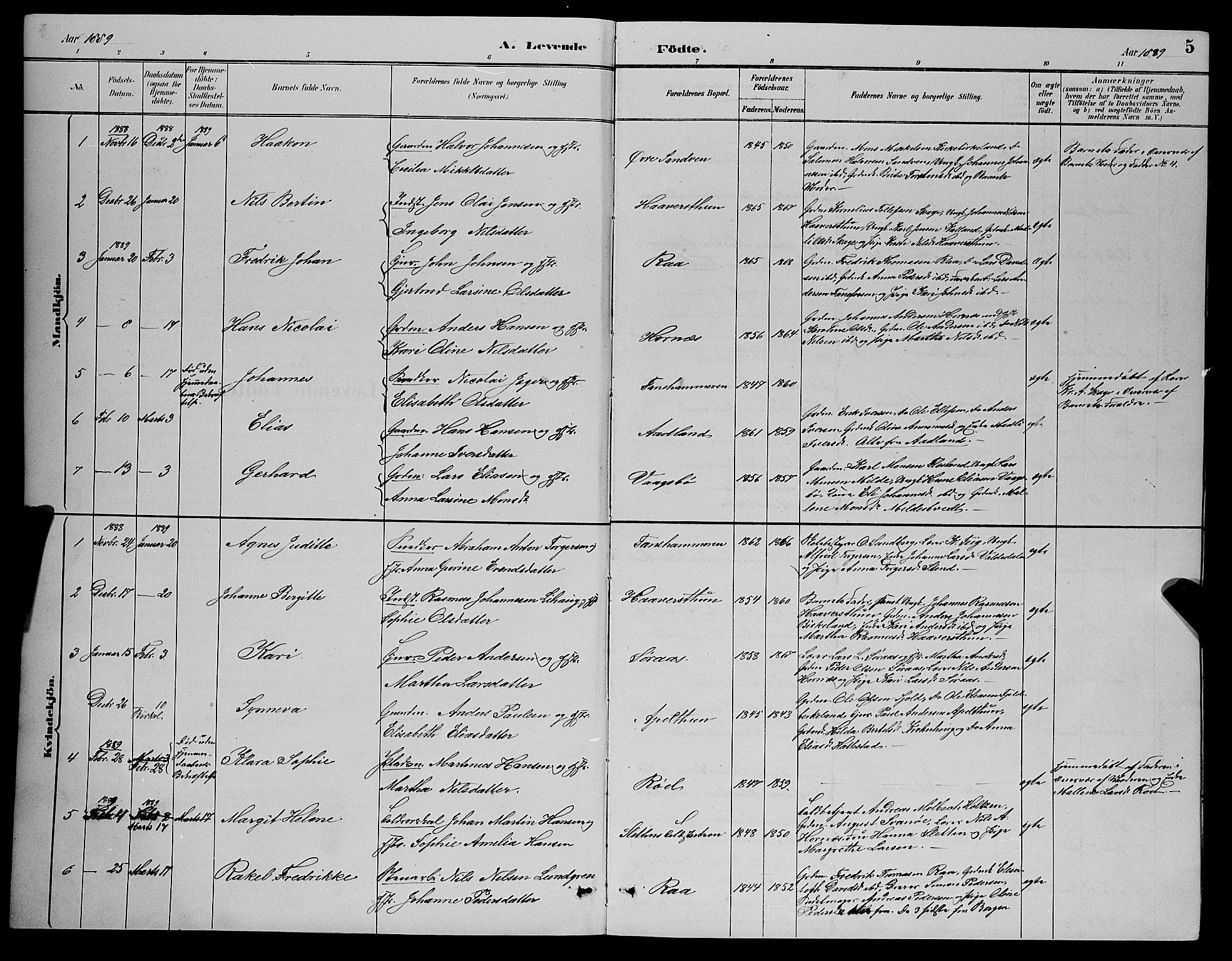 Fana Sokneprestembete, AV/SAB-A-75101/H/Hab/Haba/L0002: Parish register (copy) no. A 2, 1889-1895, p. 5