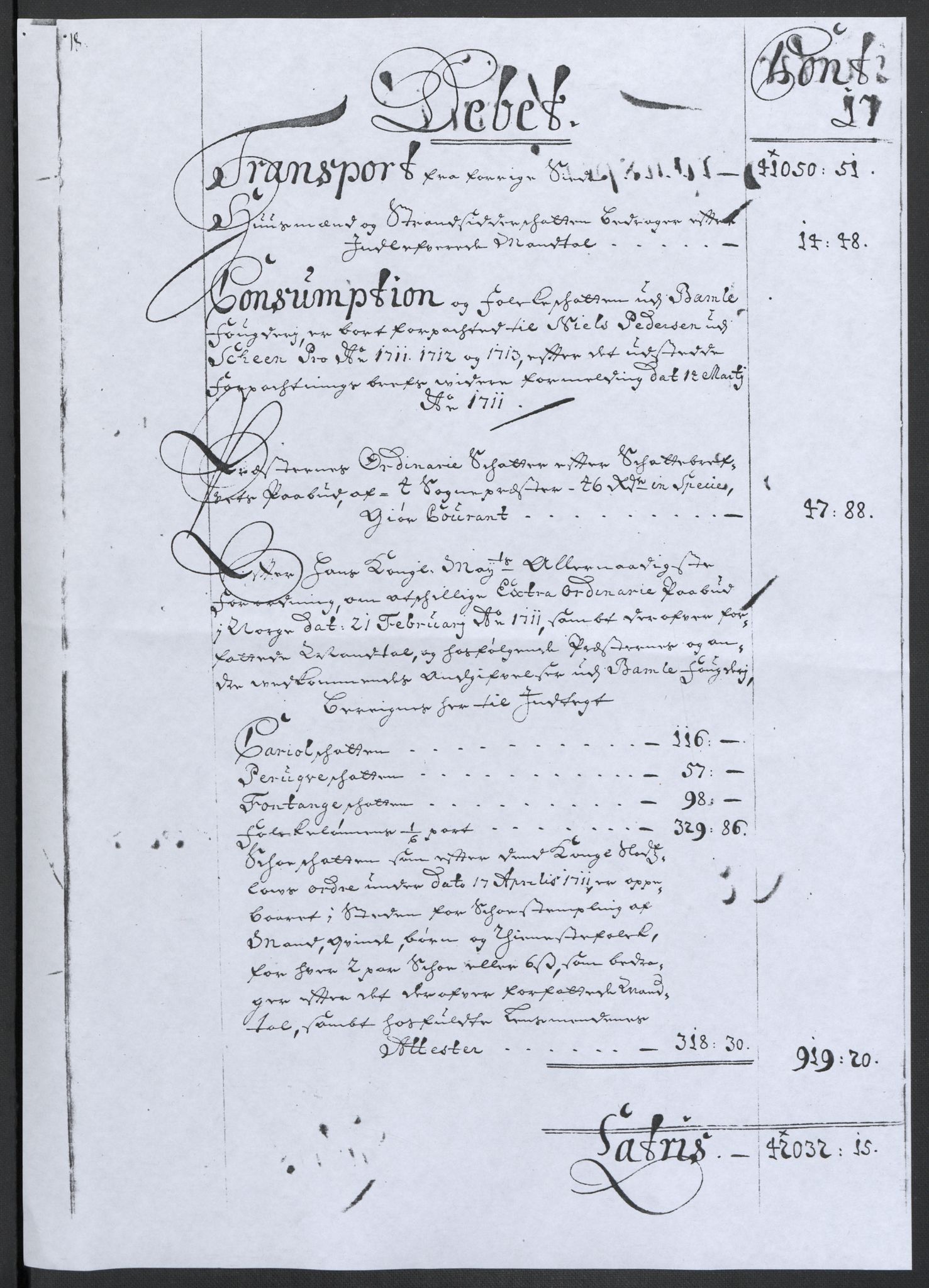 Rentekammeret inntil 1814, Reviderte regnskaper, Fogderegnskap, AV/RA-EA-4092/R36/L2120: Fogderegnskap Øvre og Nedre Telemark og Bamble, 1711, p. 21