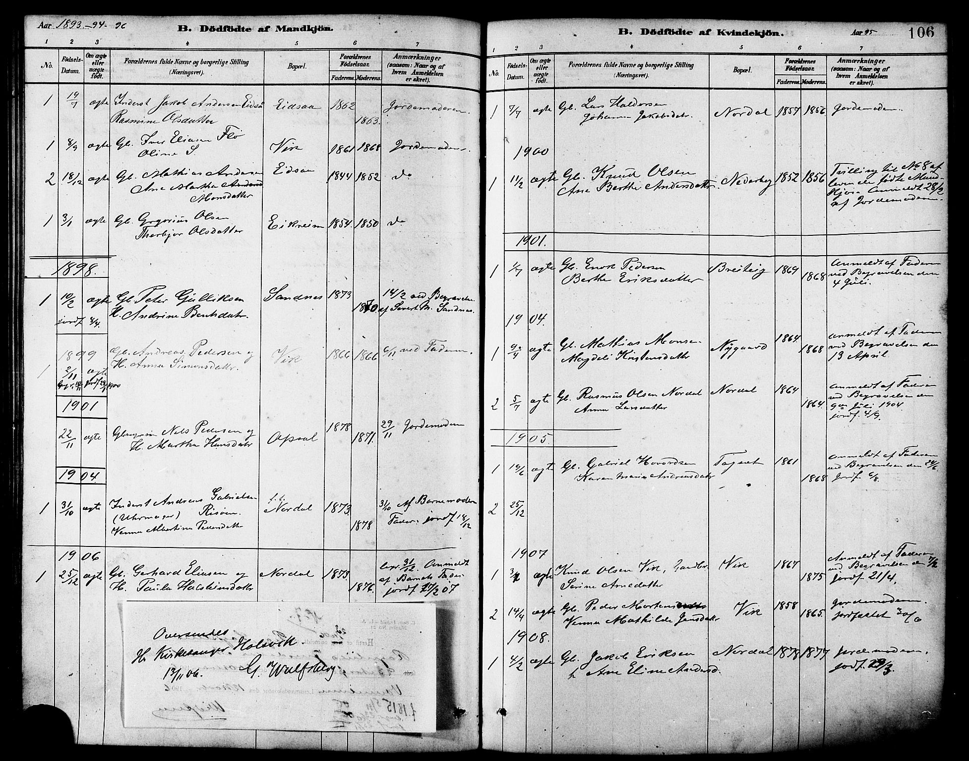 Ministerialprotokoller, klokkerbøker og fødselsregistre - Møre og Romsdal, AV/SAT-A-1454/502/L0027: Parish register (copy) no. 502C01, 1878-1908, p. 106