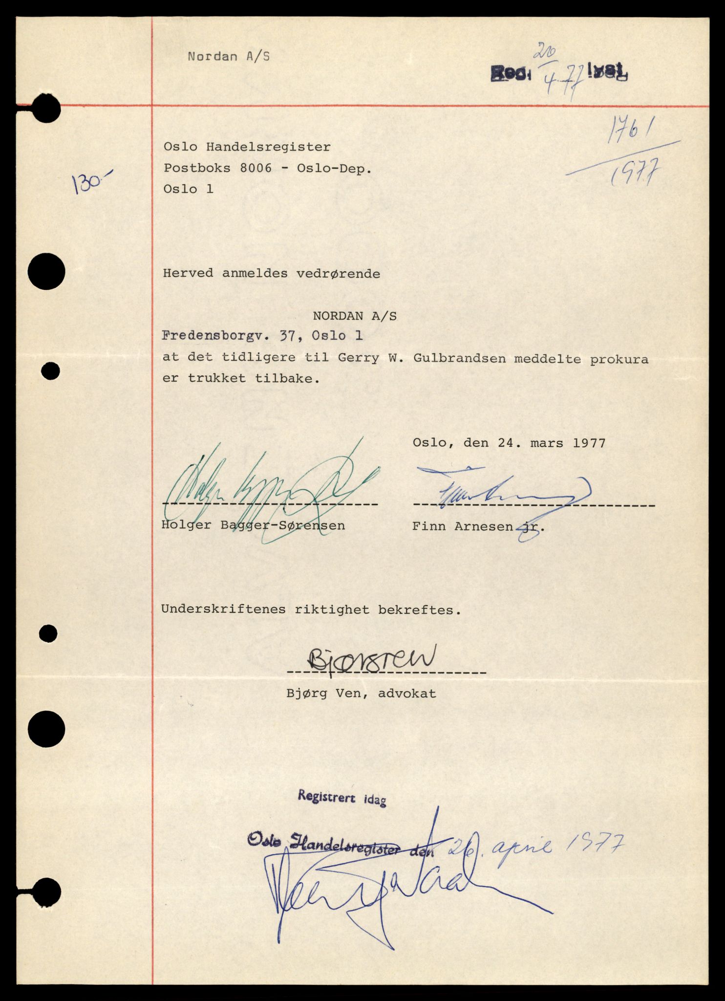 Oslo byfogd, Handelsregisteret, SAT/A-10867/G/Gb/Gbb/L0024: Registreringsmeldinger, Nor-Sc, 1977, p. 11