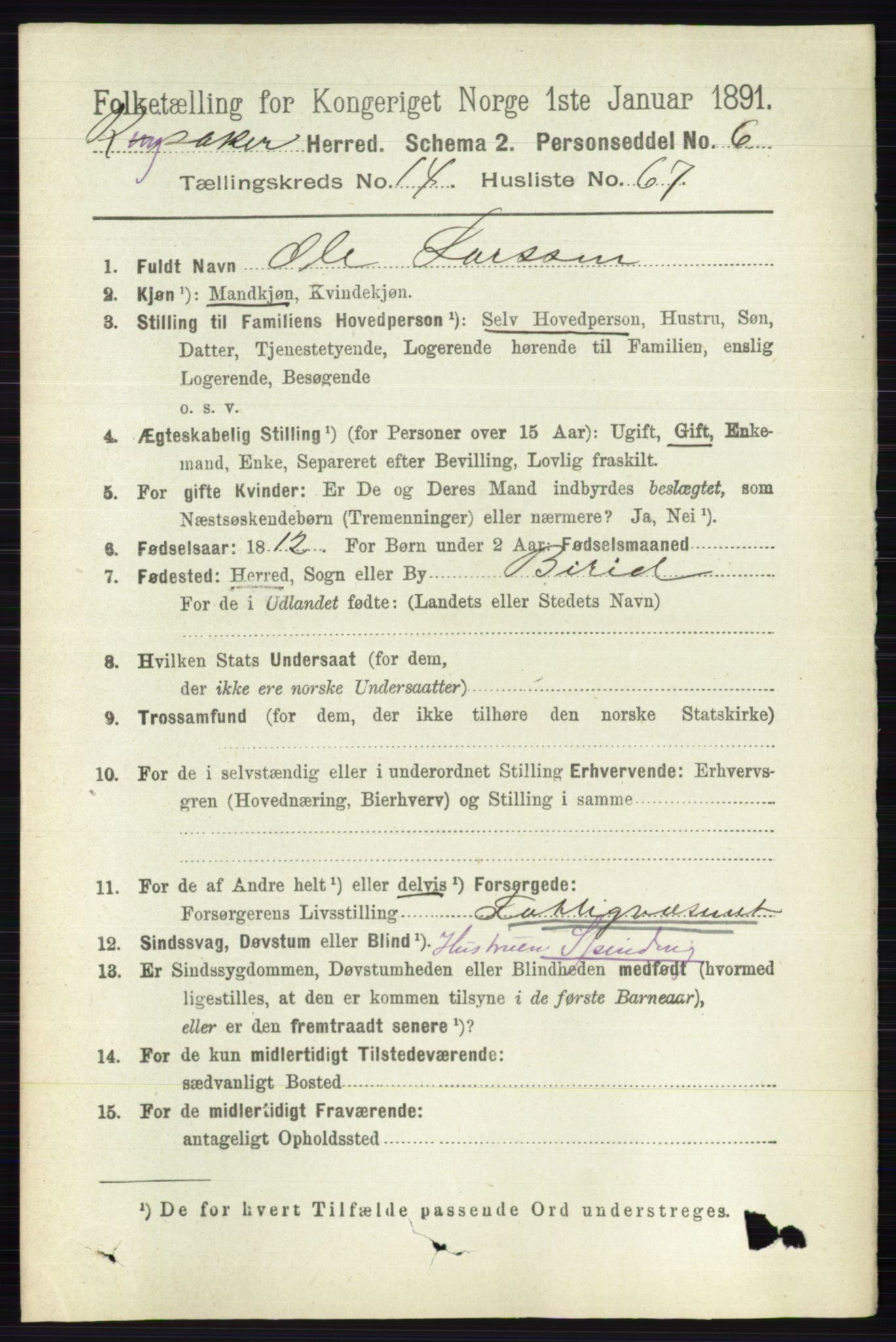 RA, 1891 census for 0412 Ringsaker, 1891, p. 8230