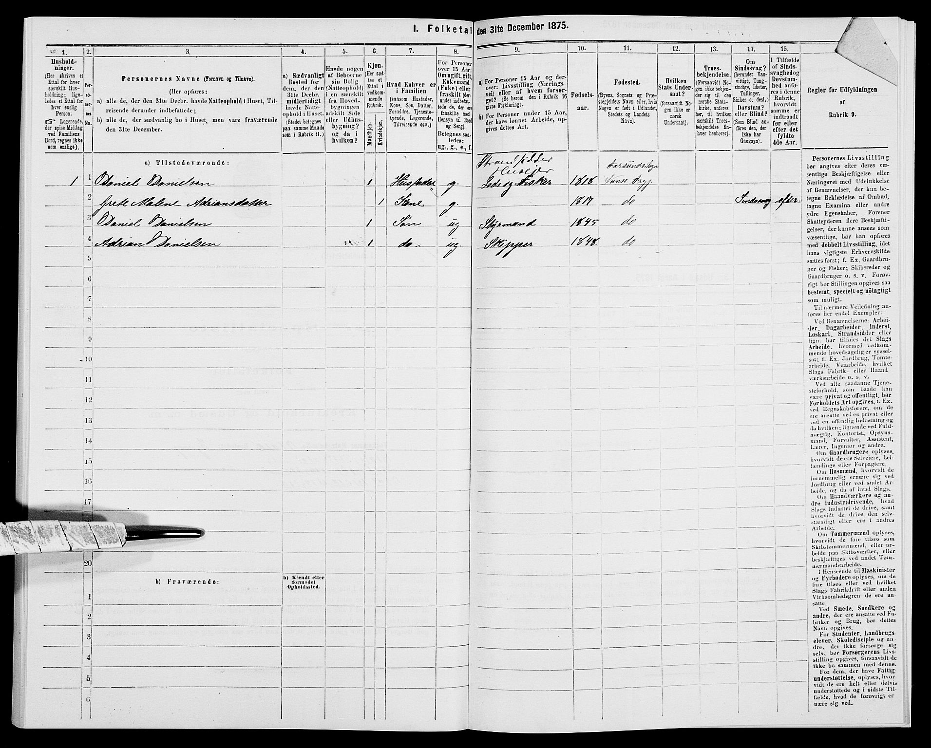 SAK, 1875 census for 1041L Vanse/Vanse og Farsund, 1875, p. 451