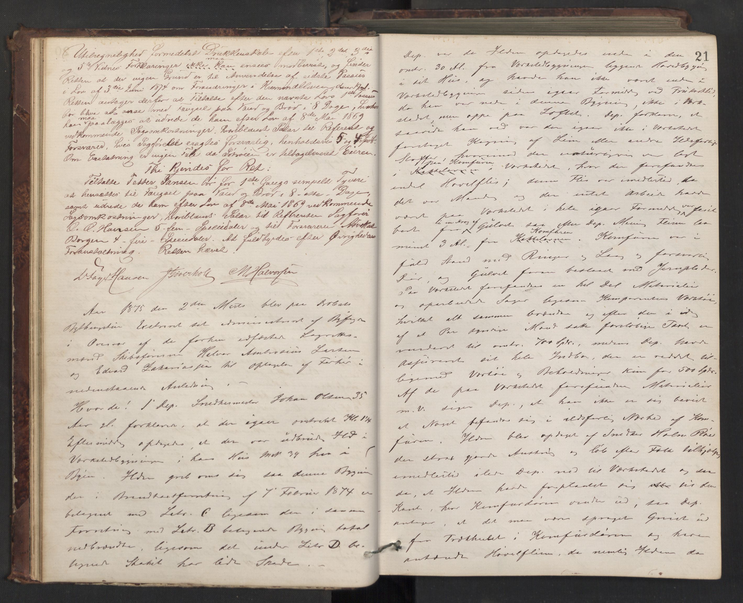 Drøbak byfogd, AV/SAO-A-10144/F/Fb/L0004: Ekstrarettsprotokoll, 1874-1889, p. 20b-21a