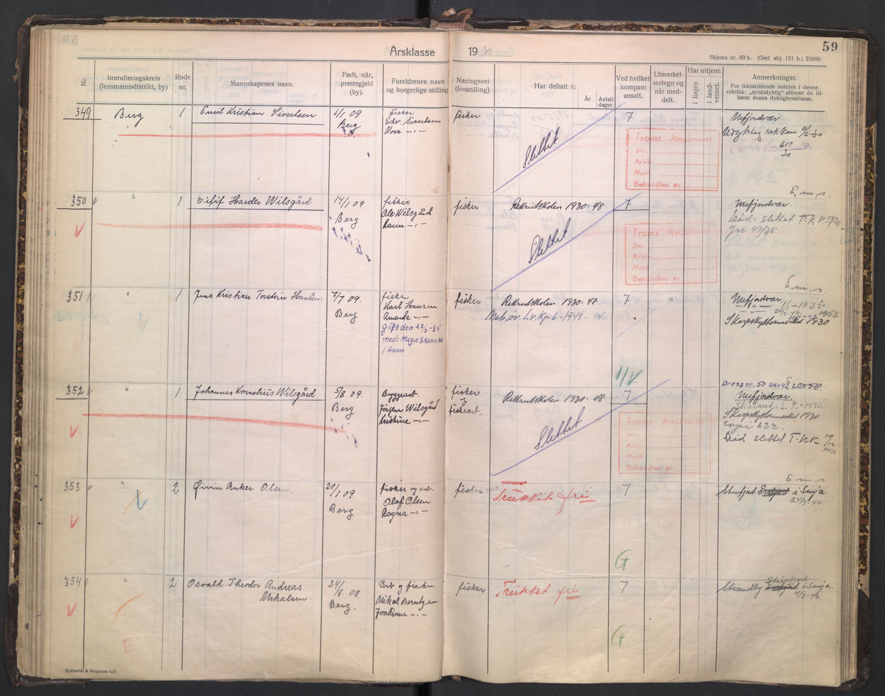 Forsvaret, Troms infanteriregiment nr. 16, AV/RA-RAFA-3146/P/Pa/L0005/0003: Ruller / Rulle for regimentets stridende menige mannskaper, årsklasse 1930, 1930, p. 59