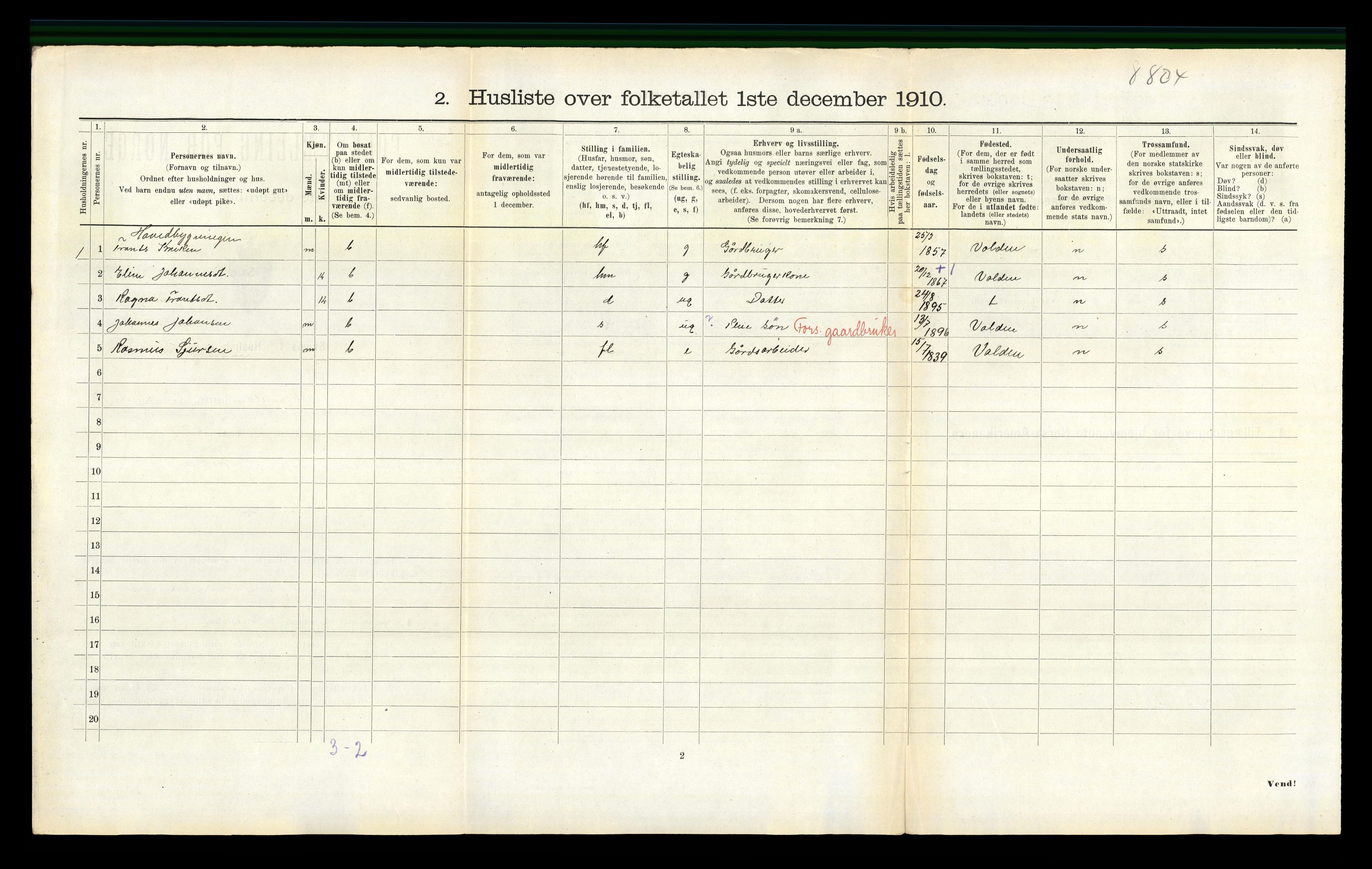 RA, 1910 census for Vanylven, 1910, p. 734