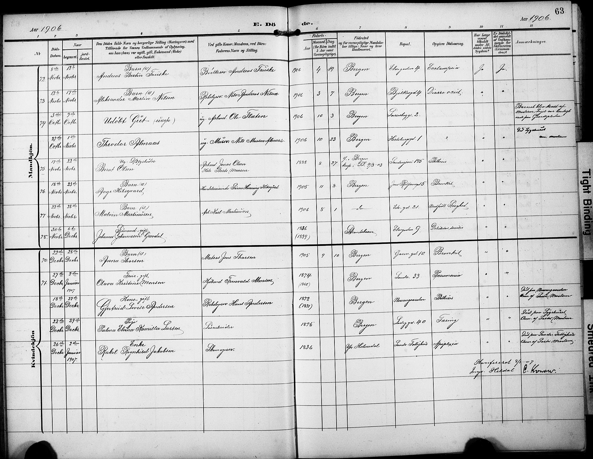 Sandviken Sokneprestembete, AV/SAB-A-77601/H/Hb/L0017: Parish register (copy) no. E 1, 1903-1926, p. 63