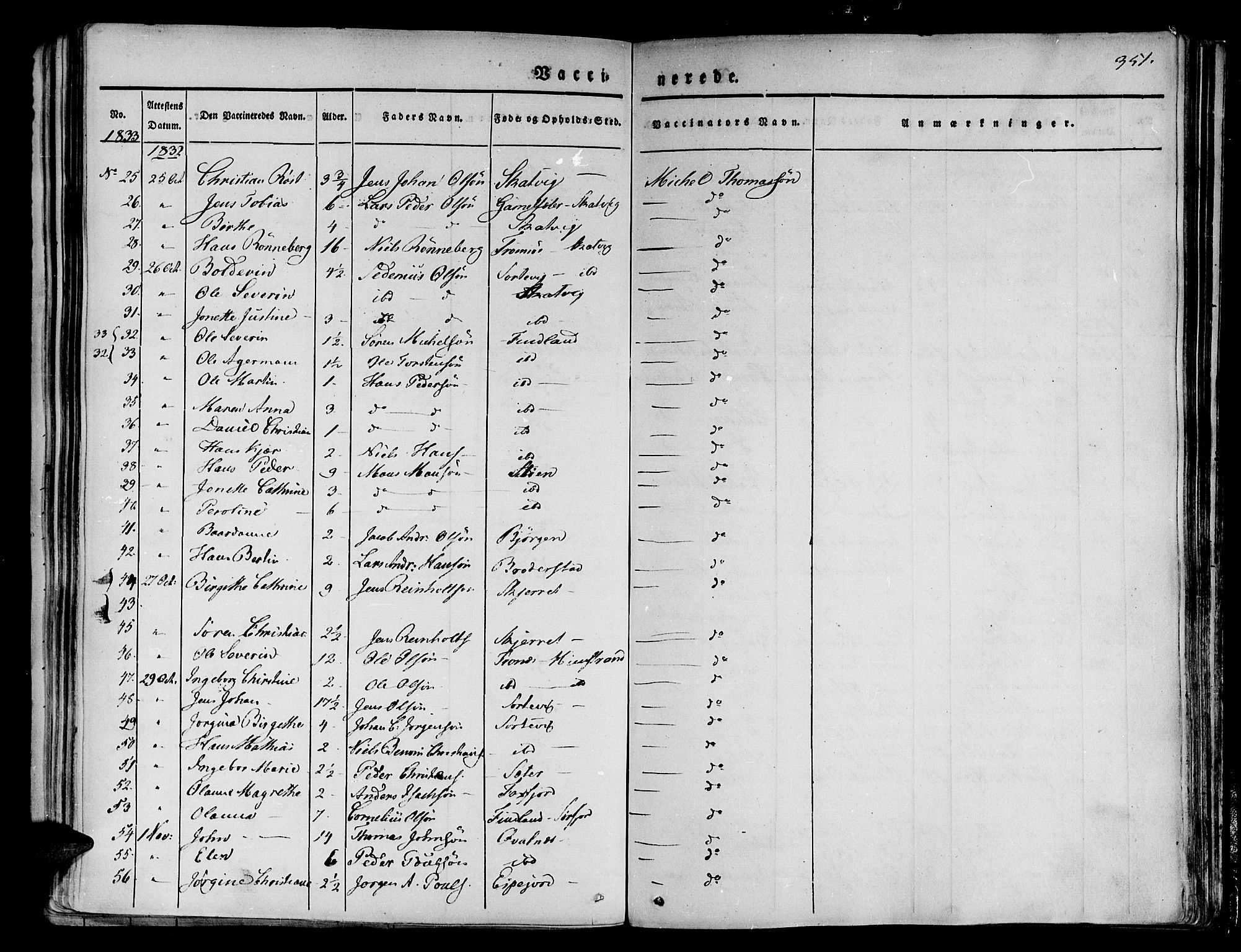 Tranøy sokneprestkontor, AV/SATØ-S-1313/I/Ia/Iaa/L0005kirke: Parish register (official) no. 5, 1829-1844, p. 351
