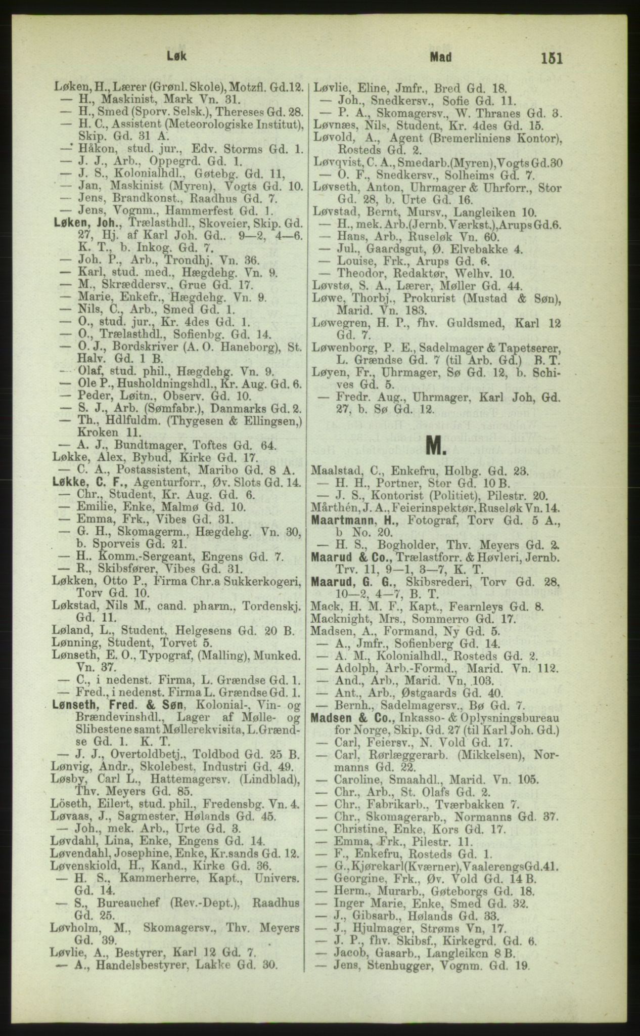 Kristiania/Oslo adressebok, PUBL/-, 1883, p. 151