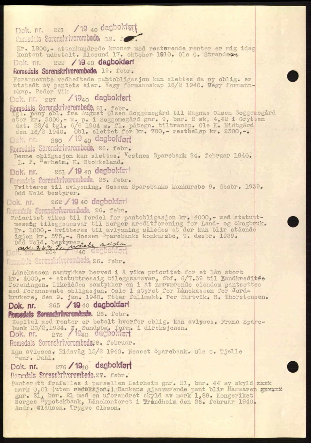 Romsdal sorenskriveri, AV/SAT-A-4149/1/2/2C: Mortgage book no. C1a, 1936-1945, Diary no: : 221/1940