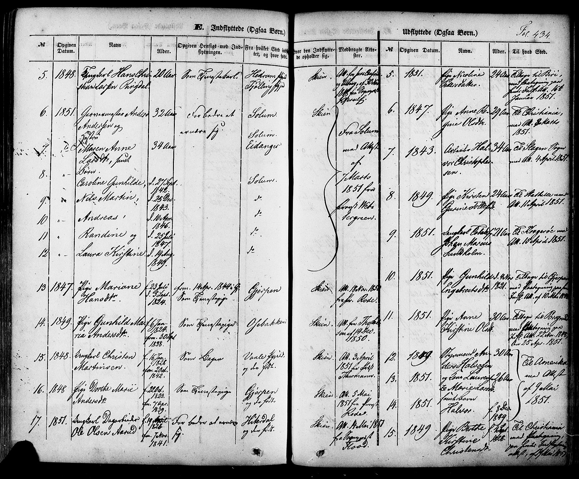 Skien kirkebøker, SAKO/A-302/F/Fa/L0006a: Parish register (official) no. 6A, 1843-1856, p. 434
