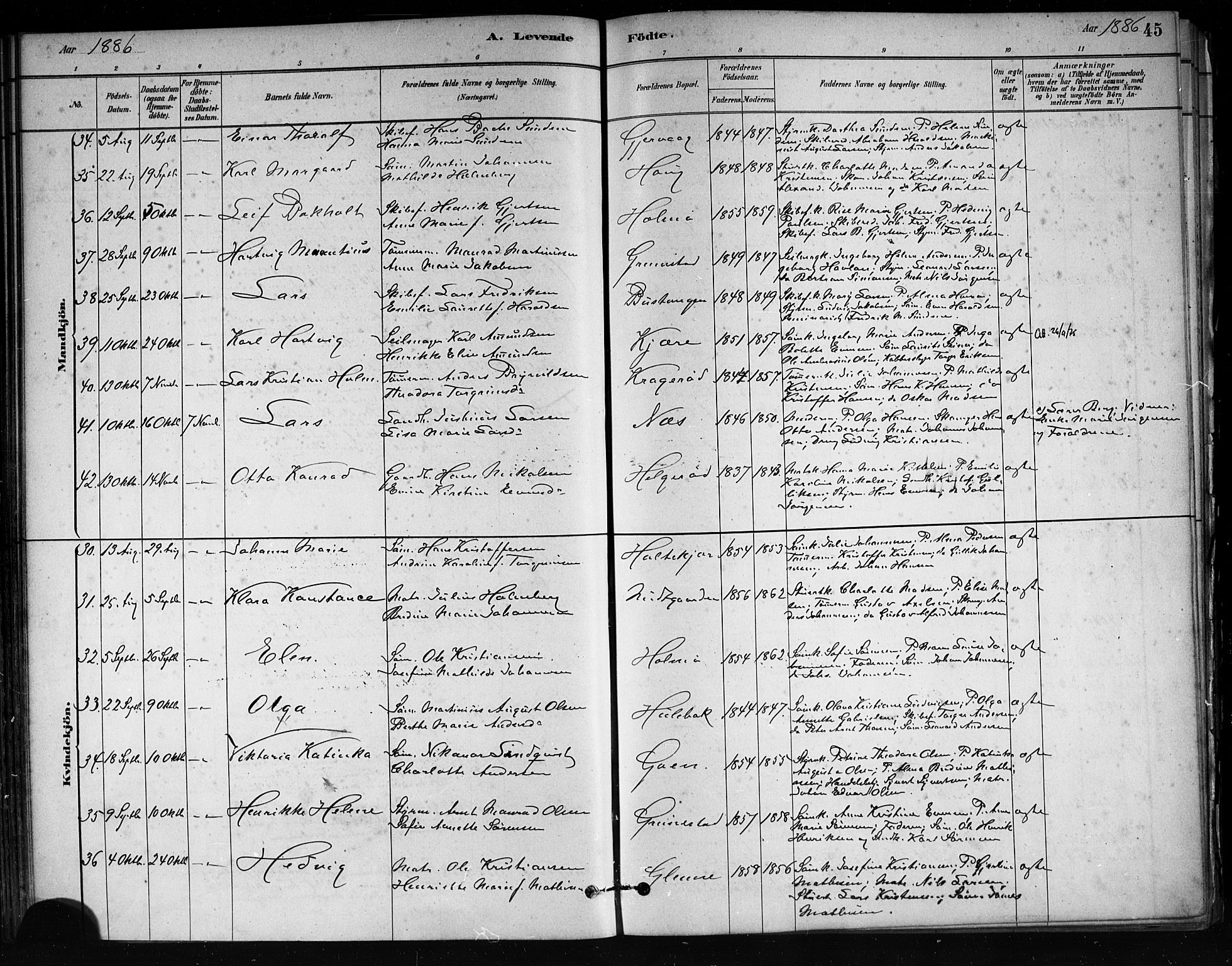 Tjøme kirkebøker, AV/SAKO-A-328/F/Fa/L0001: Parish register (official) no. I 1, 1879-1890, p. 45